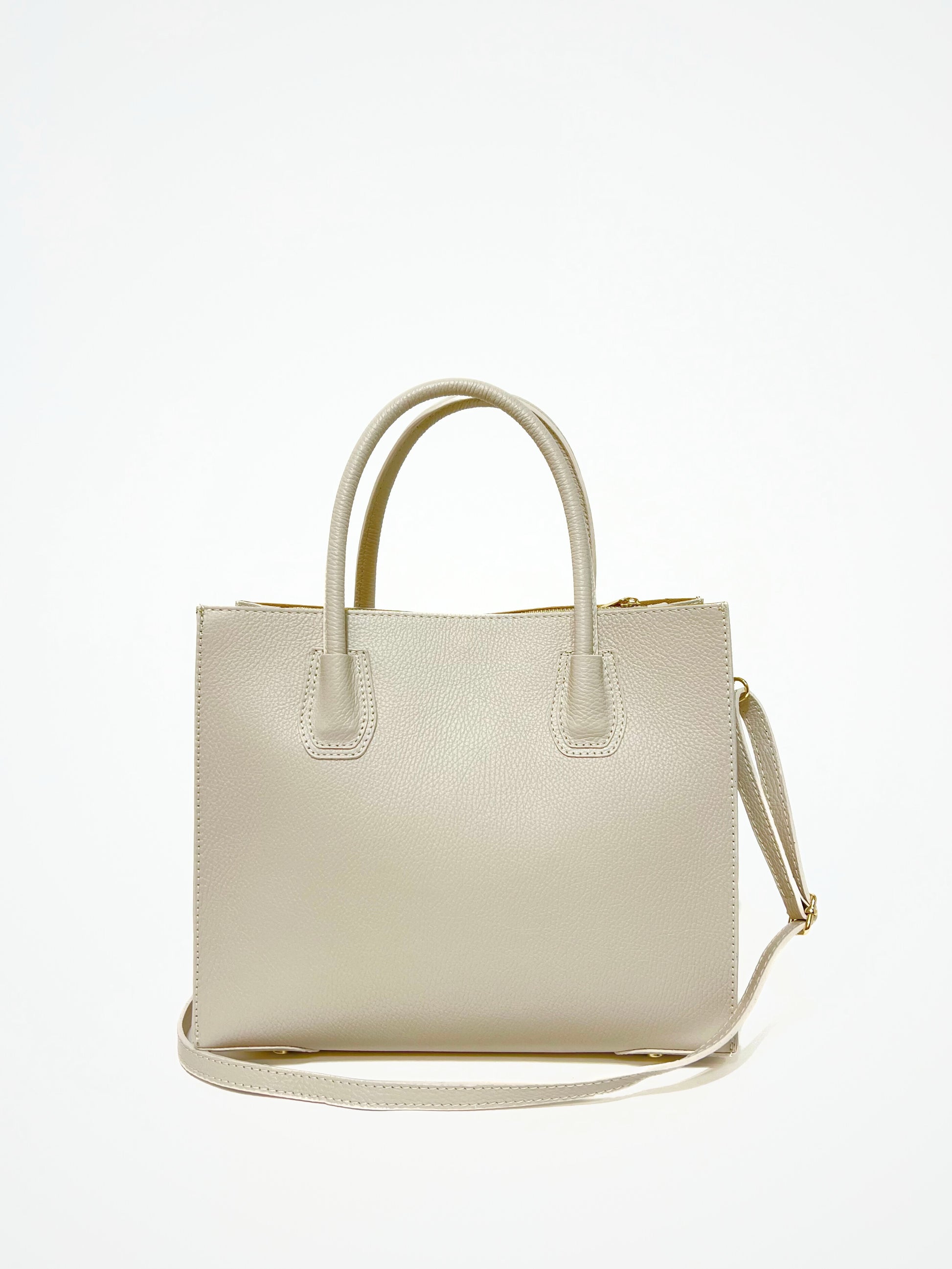 Borsa Tote In Vera Pelle Capiente Avorio, Tote Bag In Leather Off-white