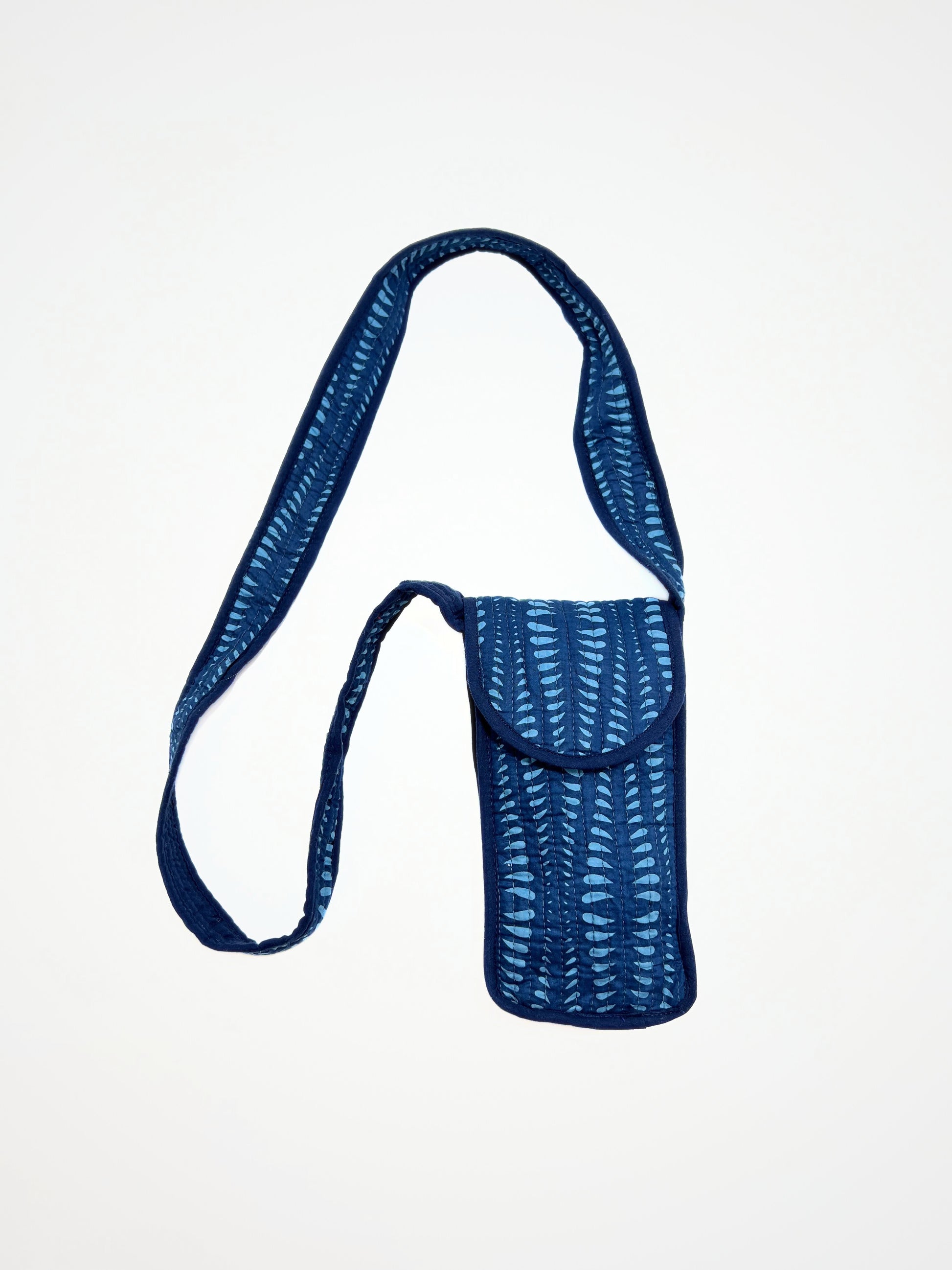 Portacellulare Stampato In Cotone Blu, Printed Cotton Phone Pouch Blue