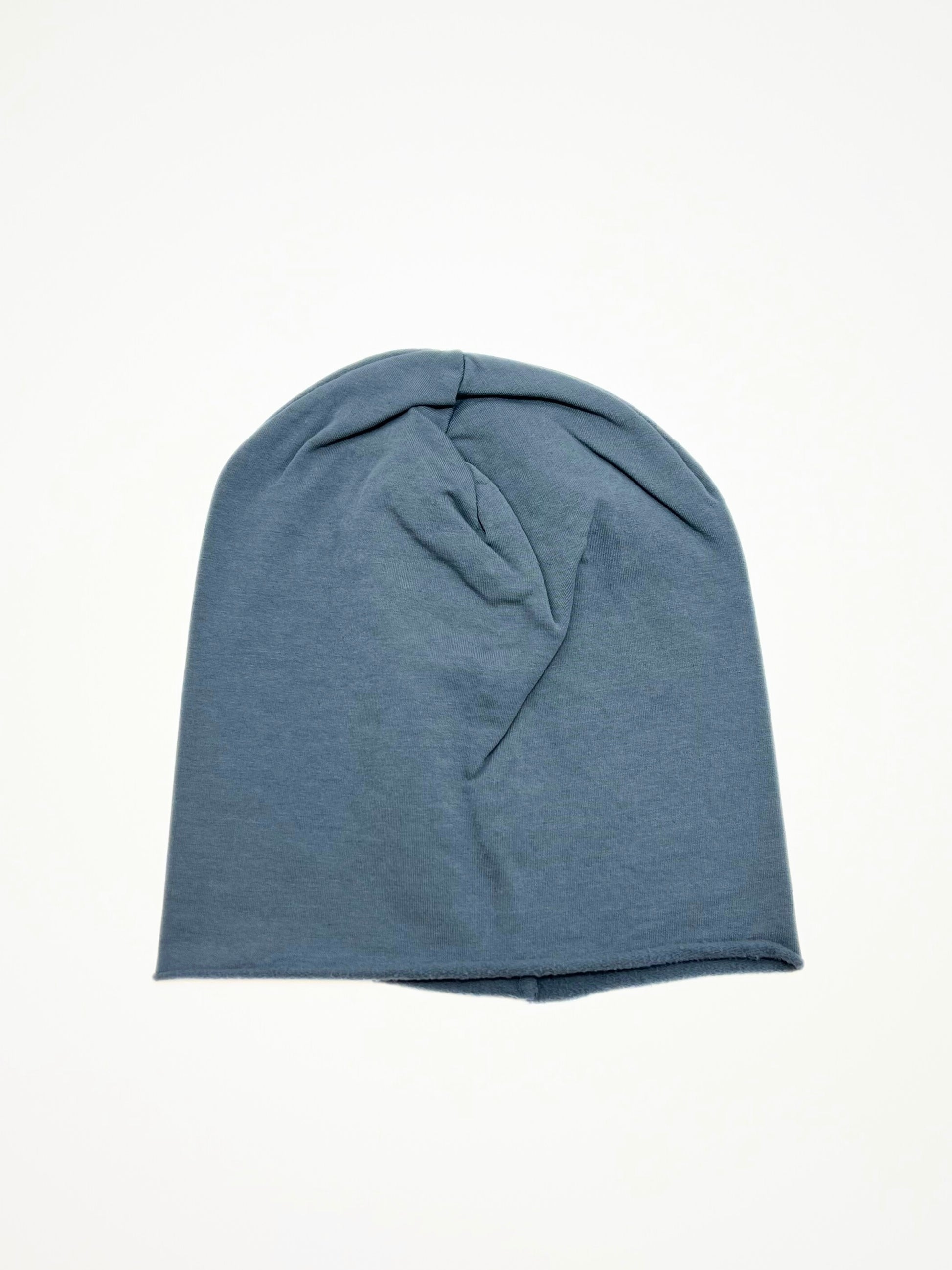 Berretto In Cotone Felpato Grigio Bluastro, Cotton Slouch Beanie Blue Grey