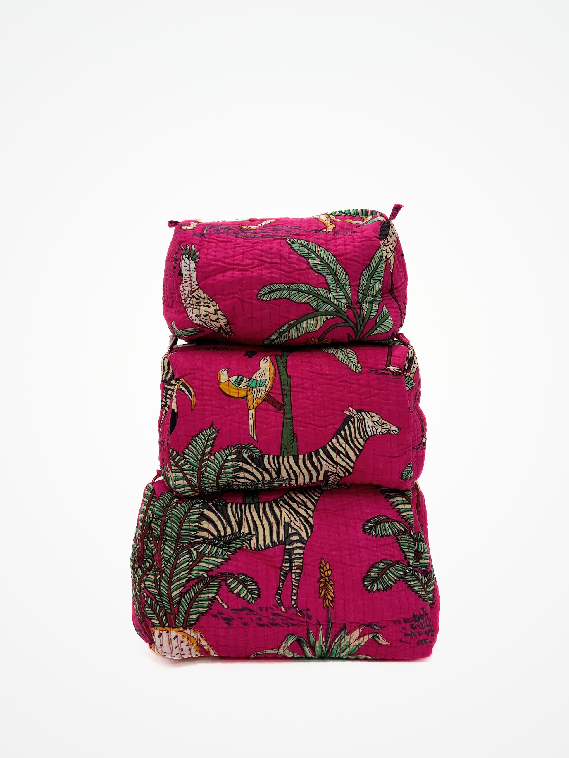 Beauty Case In Cotone Stampa Giungla E Tigri Magenta, Tiger Print Cotton Magenta Beauty Case