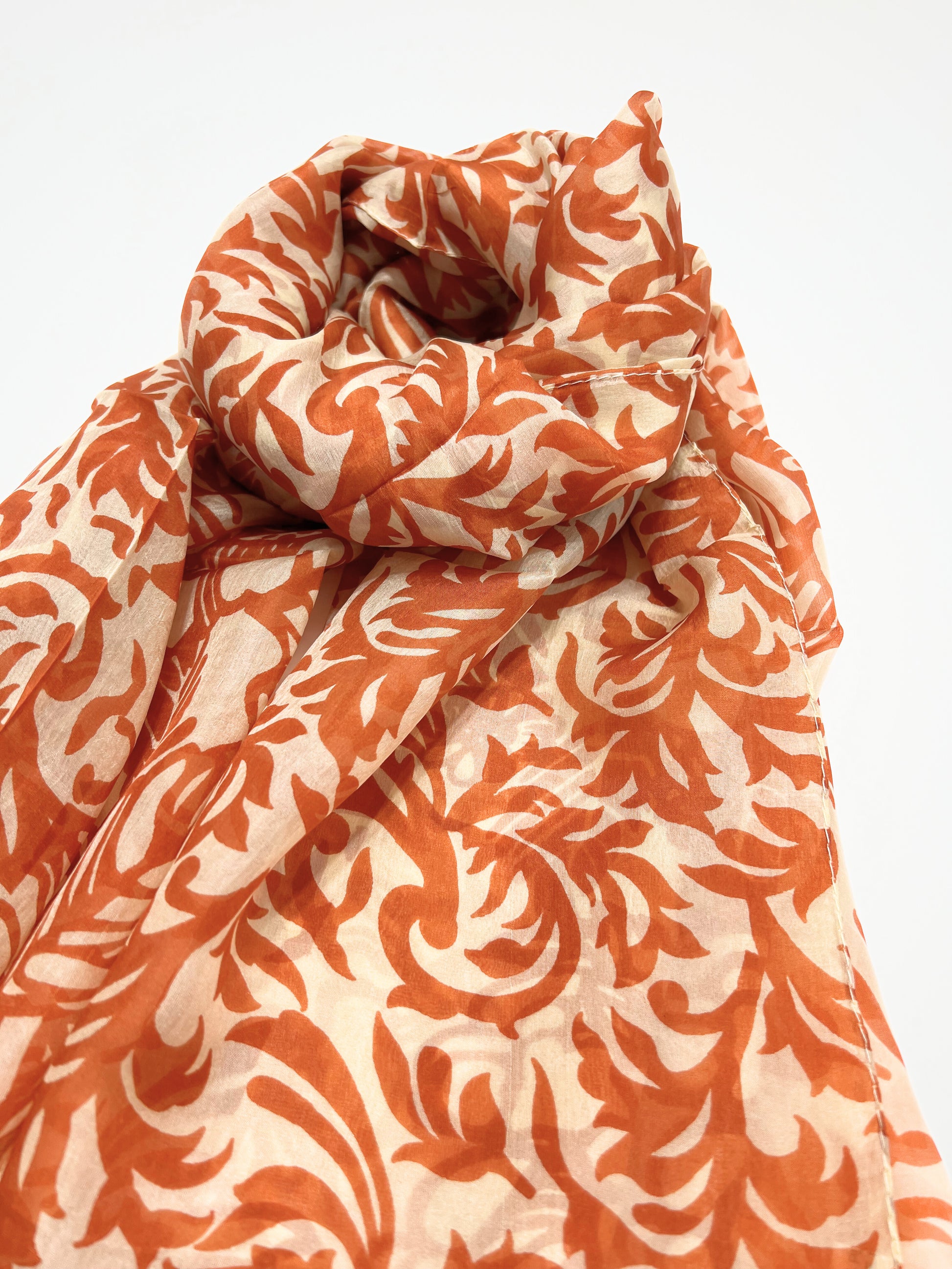 Stola Stampata In Pura Seta Aranciato, Printed Silk Stole Orangey