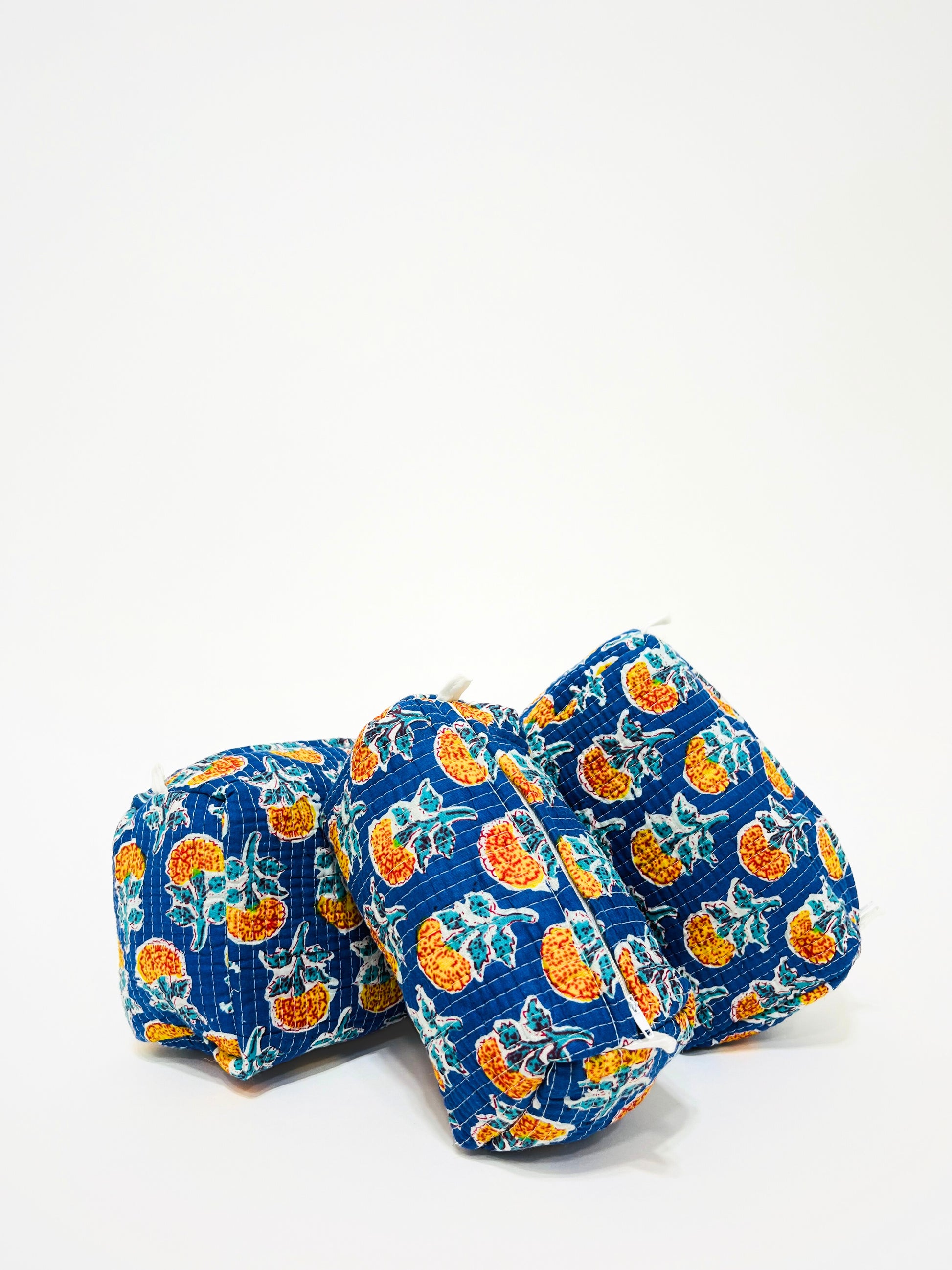 Beauty Case In Cotone Stampato Blu, Printed Cotton Blue Beauty Case