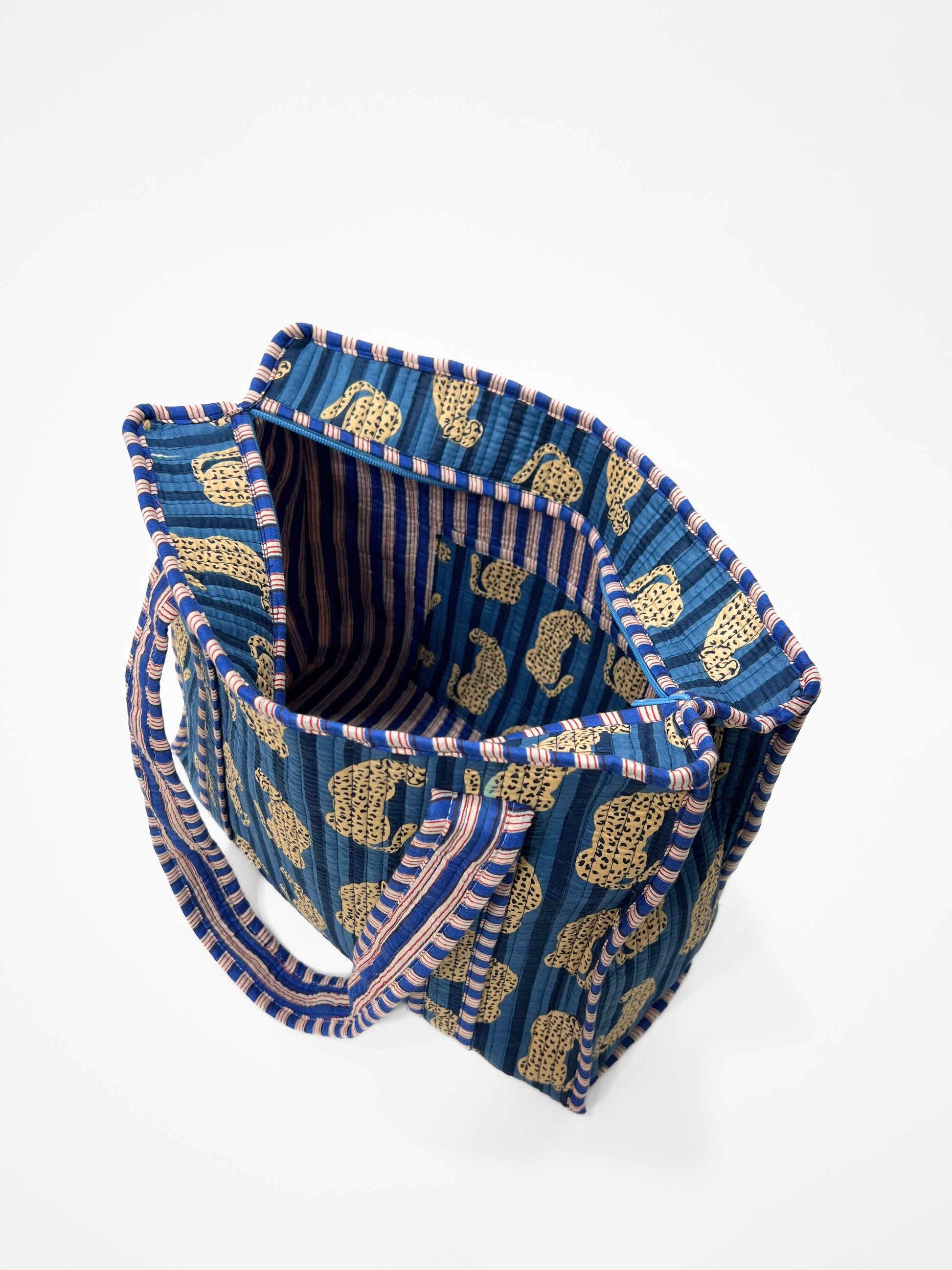 Borsa Tote Stampata Cotone Blu, Printed Cotton Tote Bag Blue