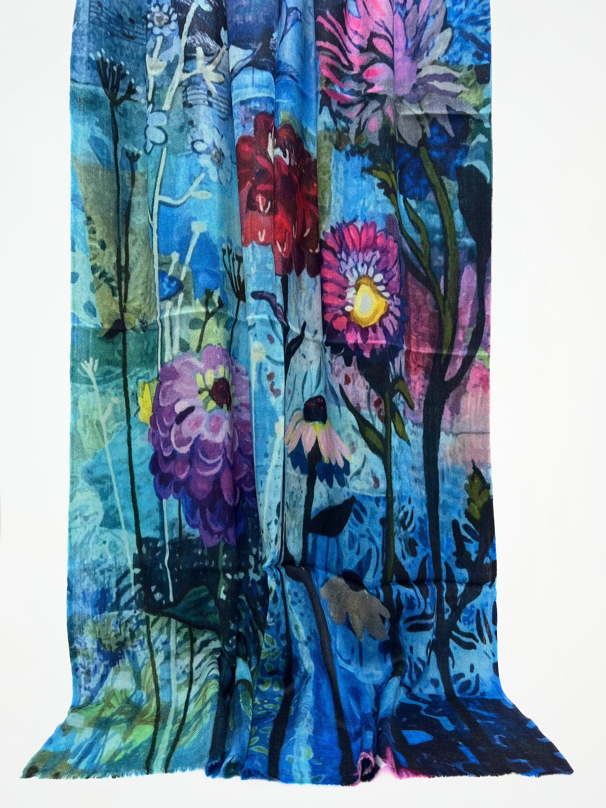Sciarpa In Cashmere Stampata Bluette, Printed Cashmere Scarf Green Bluette