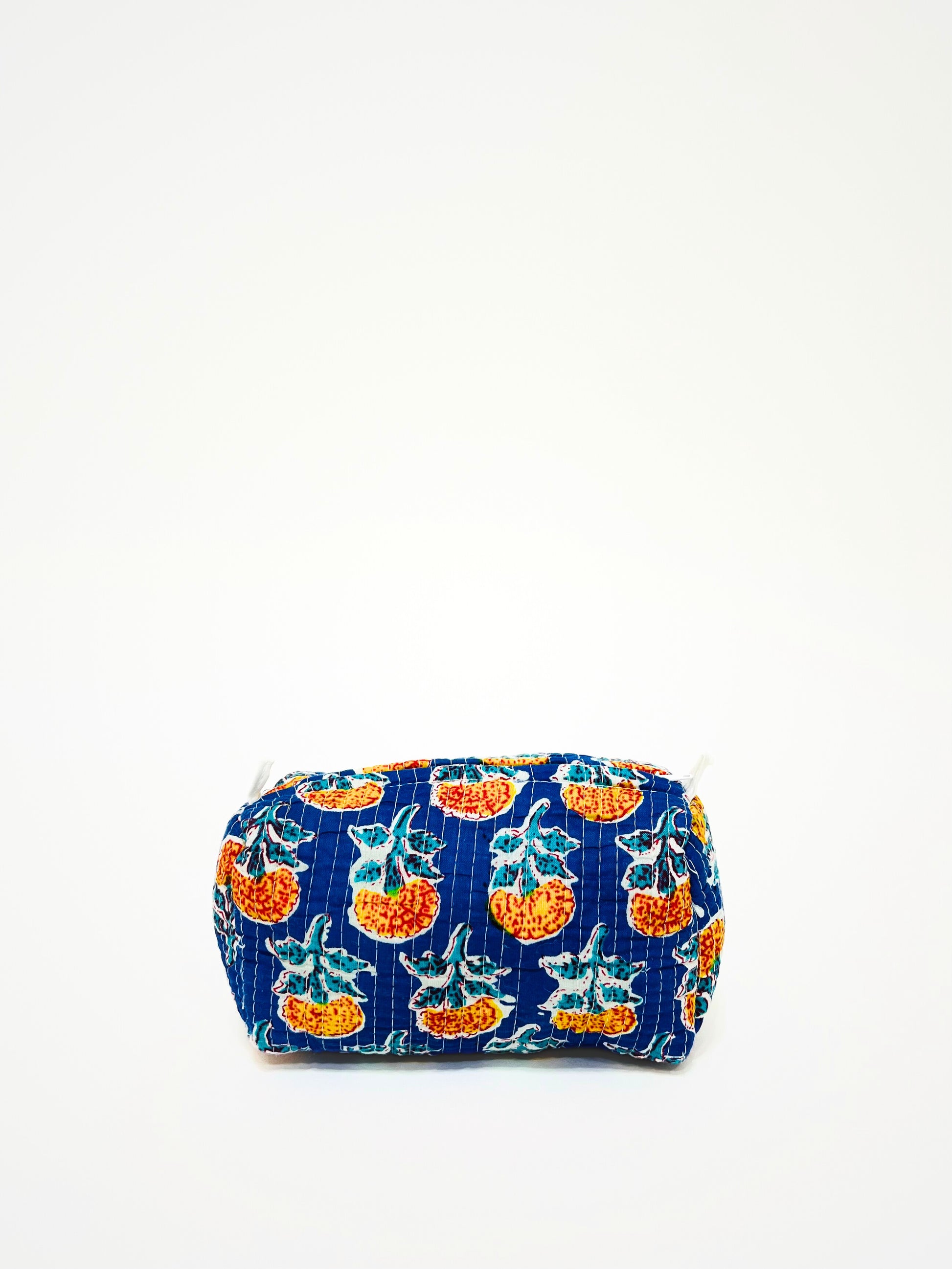 Beauty Case In Cotone Stampato Blu, Printed Cotton Blue Beauty Case