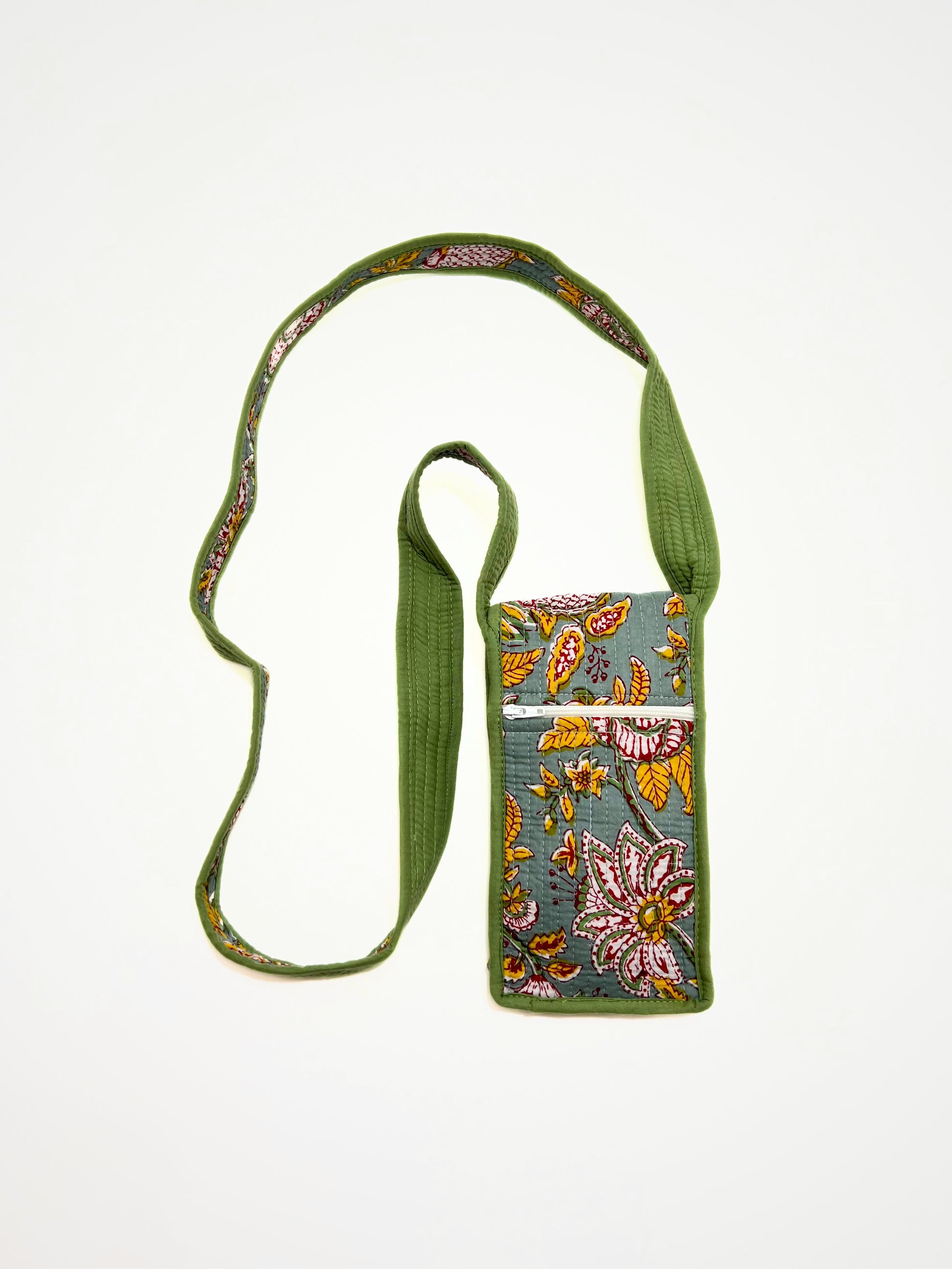 Portacellulare Stampato In Cotone Verde, Printed Cotton Phone Pouch Kiwi