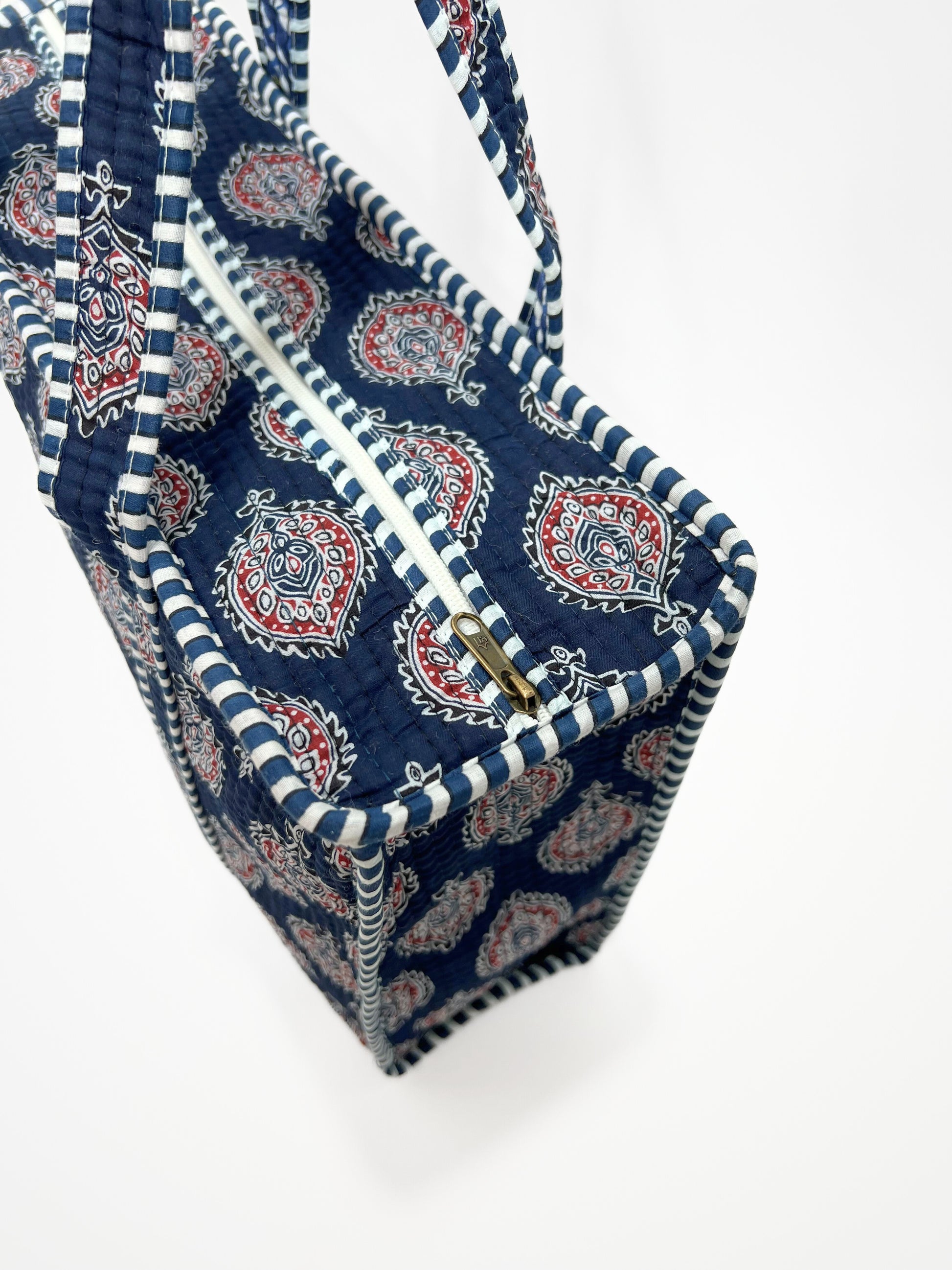 Borsa Tote Stampata Cotone Blu, Printed Cotton Tote Bag Blue