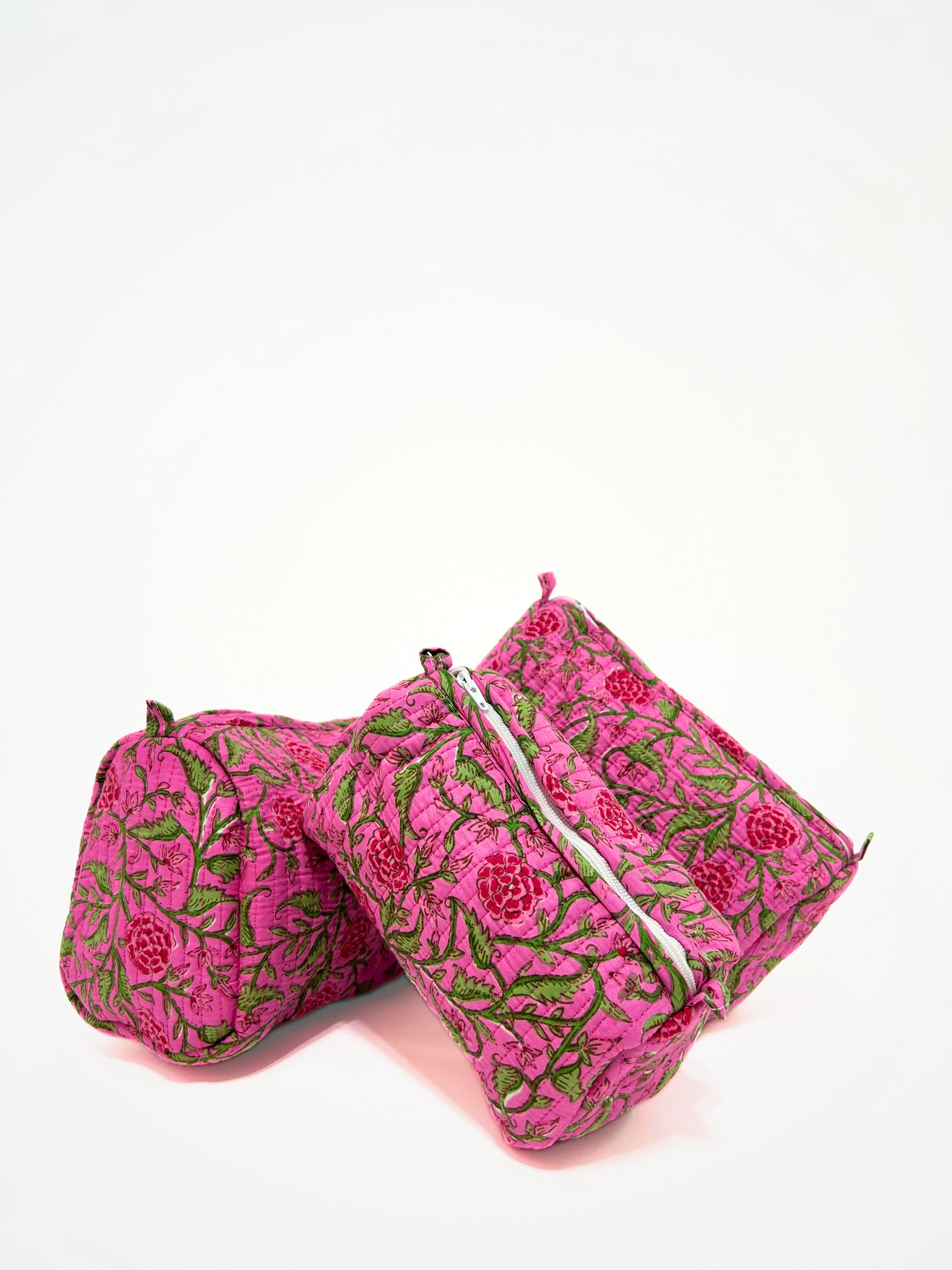 Beauty Case In Cotone Stampato Magenta, Printed Cotton Magenta Beauty Case