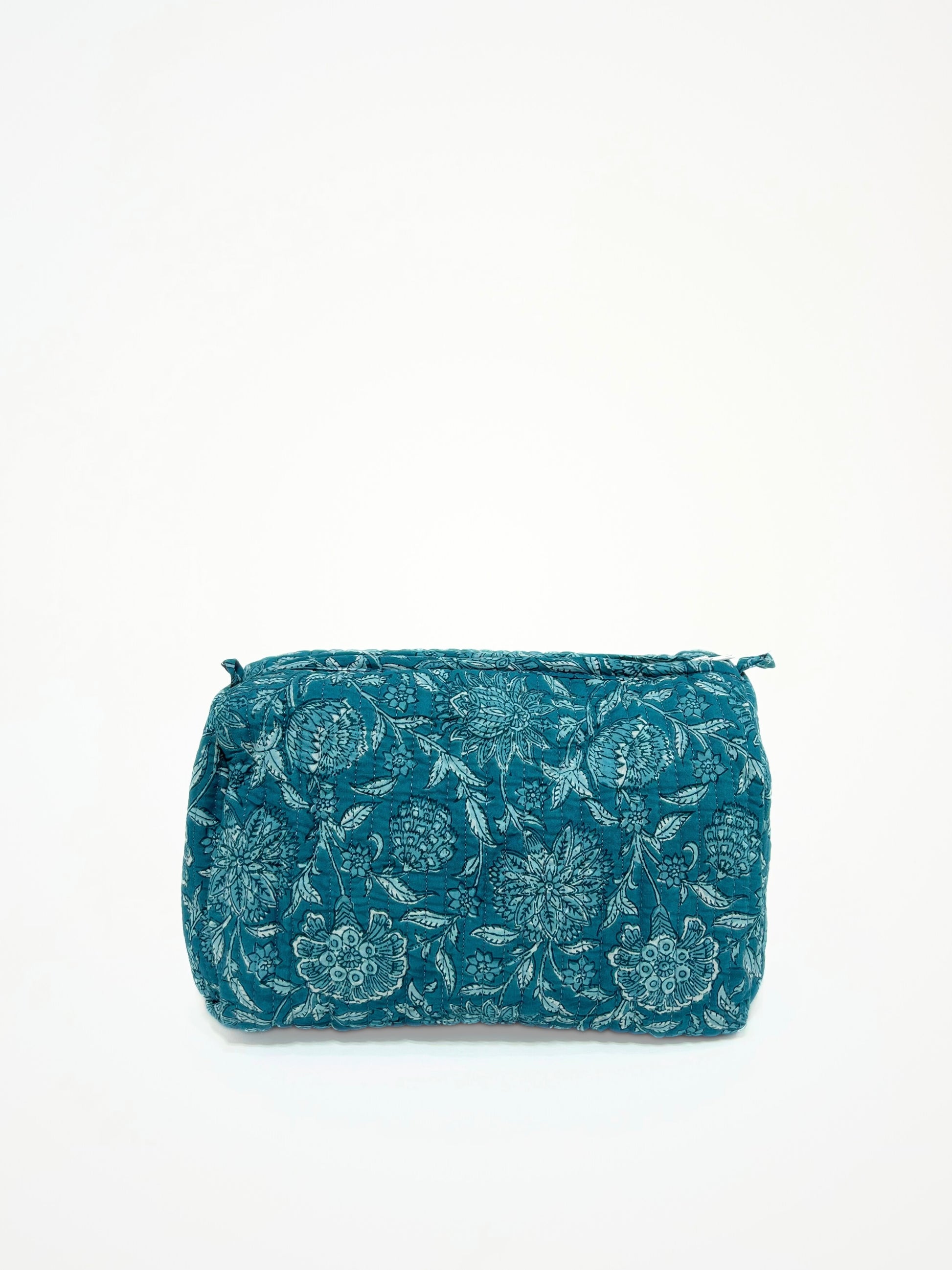 Beauty Case In Cotone Stampato Azzurro, Printed Cotton Sky Blue Beauty Case