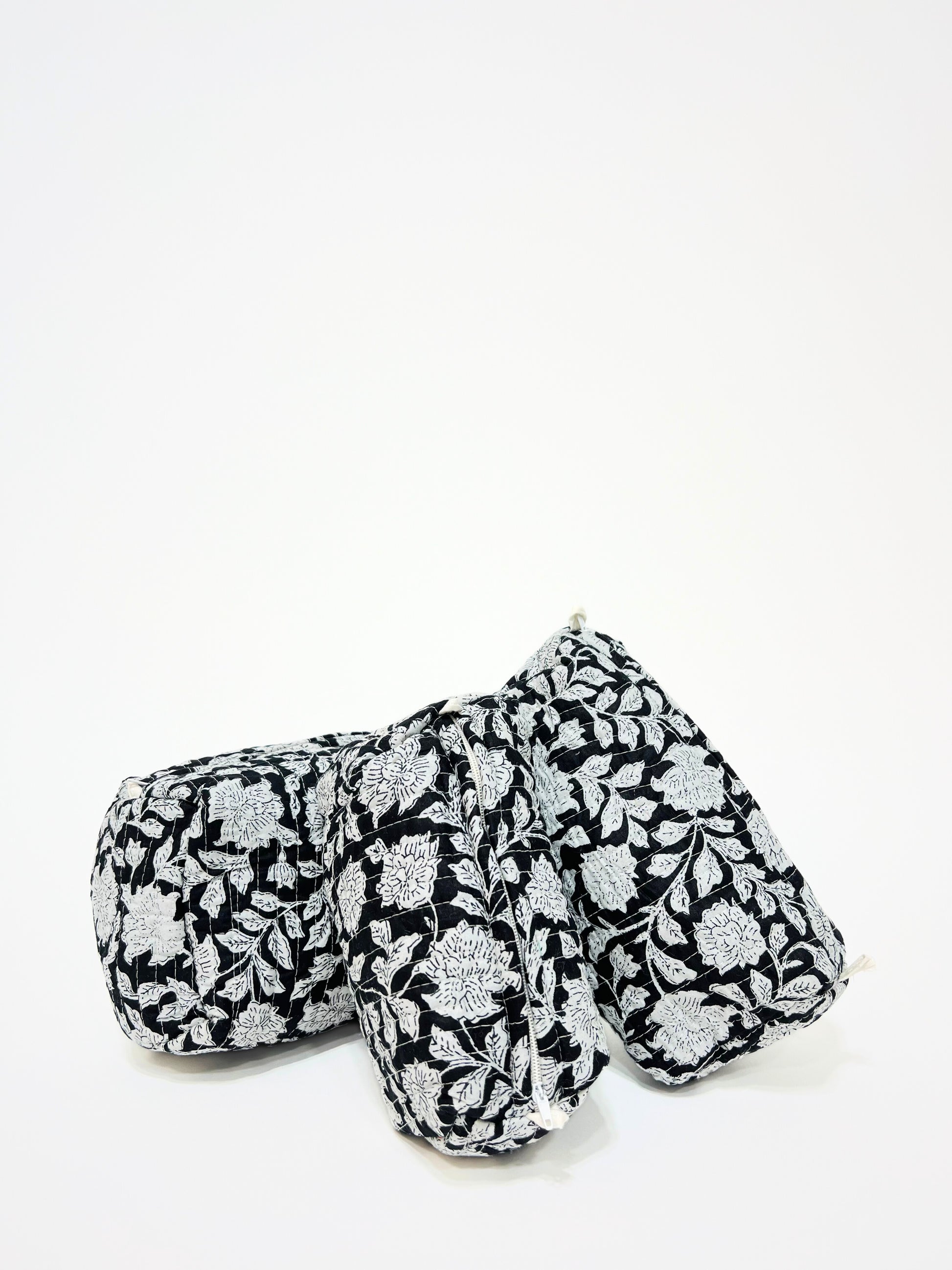 Beauty Case In Cotone Stampato Bianco e Nero, Printed Cotton Black Beauty Case