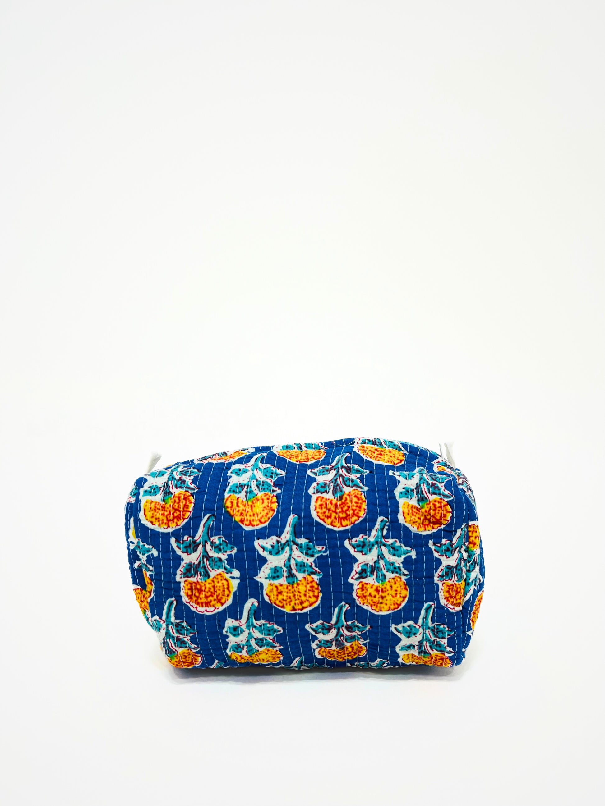Beauty Case In Cotone Stampato Blu, Printed Cotton Blue Beauty Case
