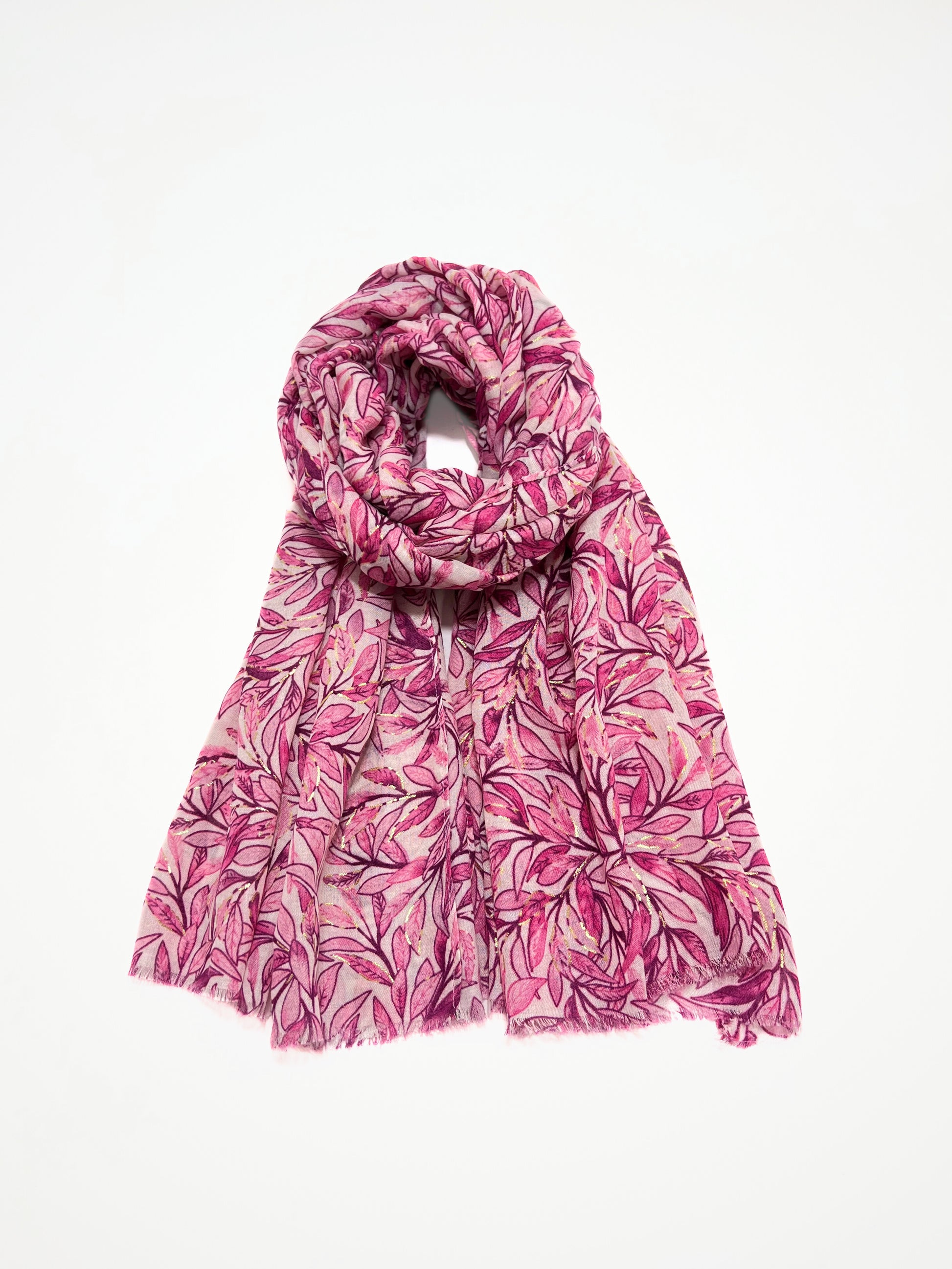 Stola Stampata Lamé Magenta, Leaf Print Stole Magenta