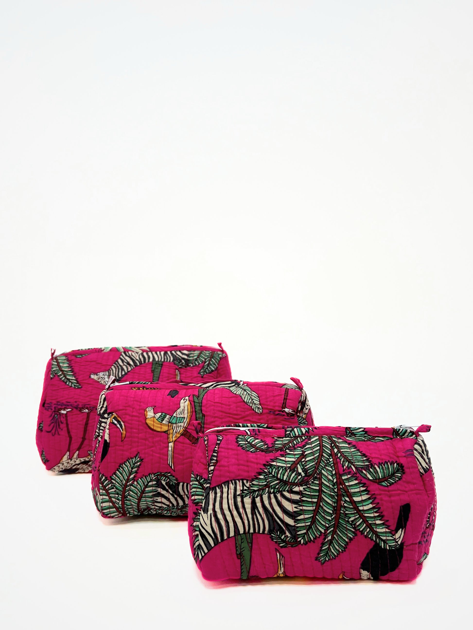 Beauty Case In Cotone Stampa Giungla E Tigri Magenta, Tiger Print Cotton Magenta Beauty Case