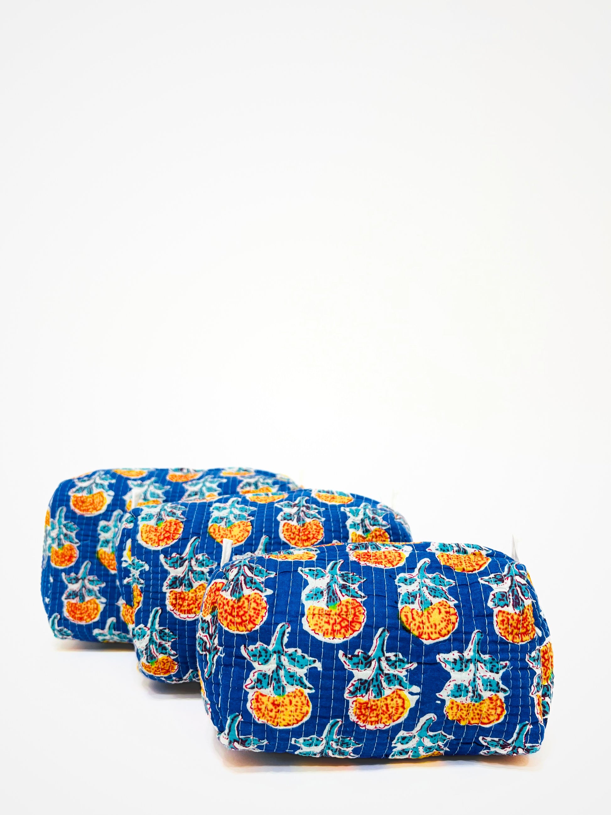 Beauty Case In Cotone Stampato Blu, Printed Cotton Blue Beauty Case