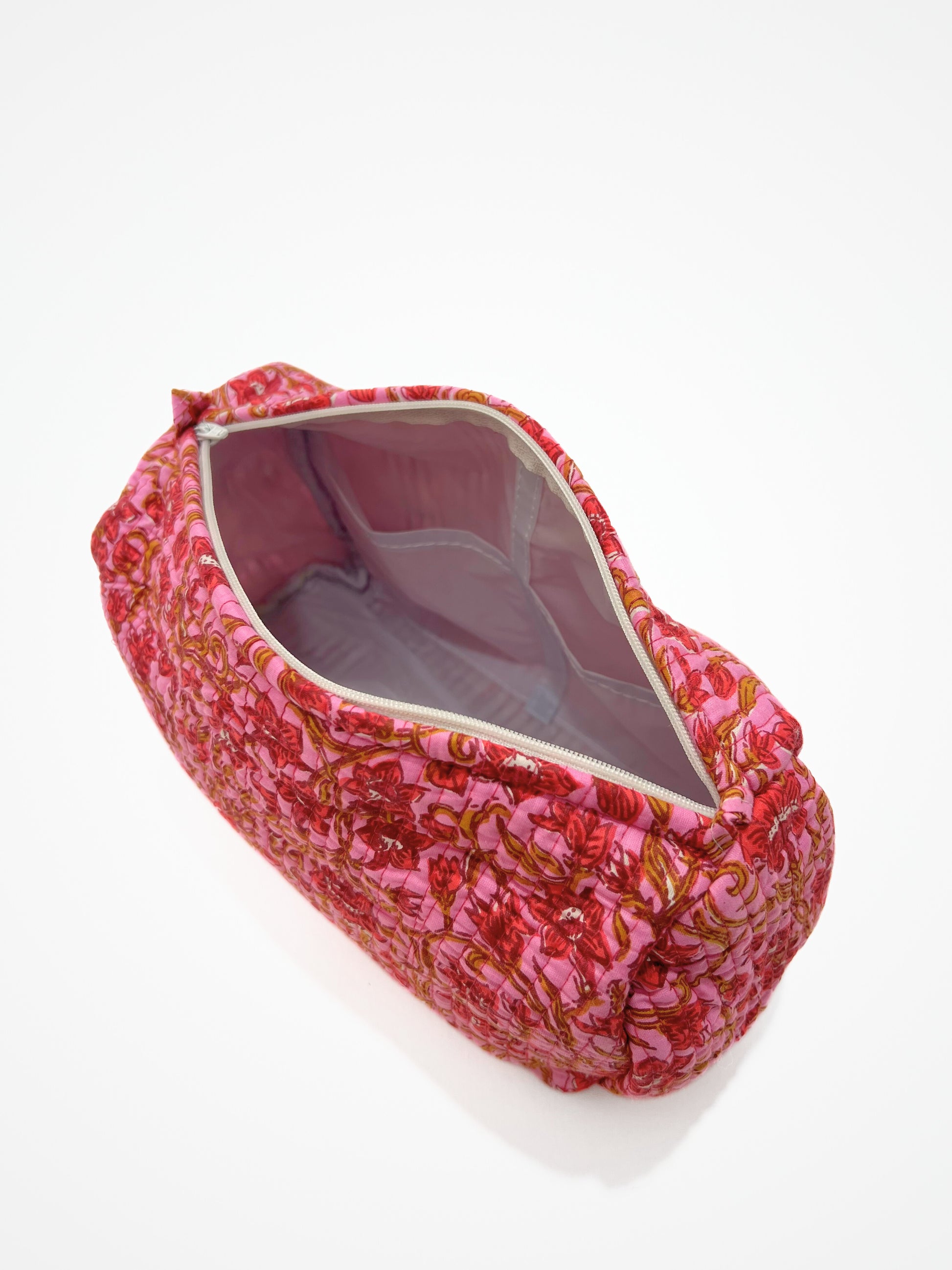 Beauty Case In Cotone Stampato Rosa, Printed Cotton Pink Beauty Case