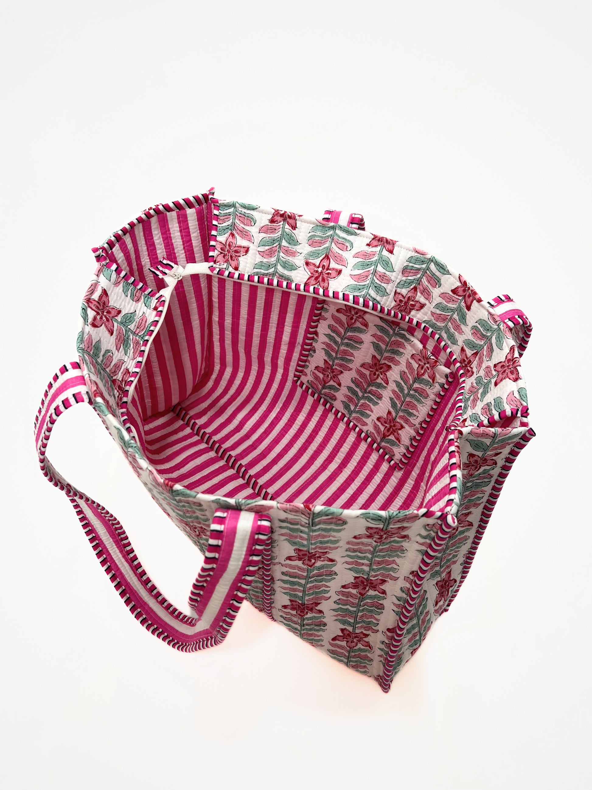 Borsa Tote Stampata Cotone Bianco Magenta, Printed Cotton Tote Bag White Magenta