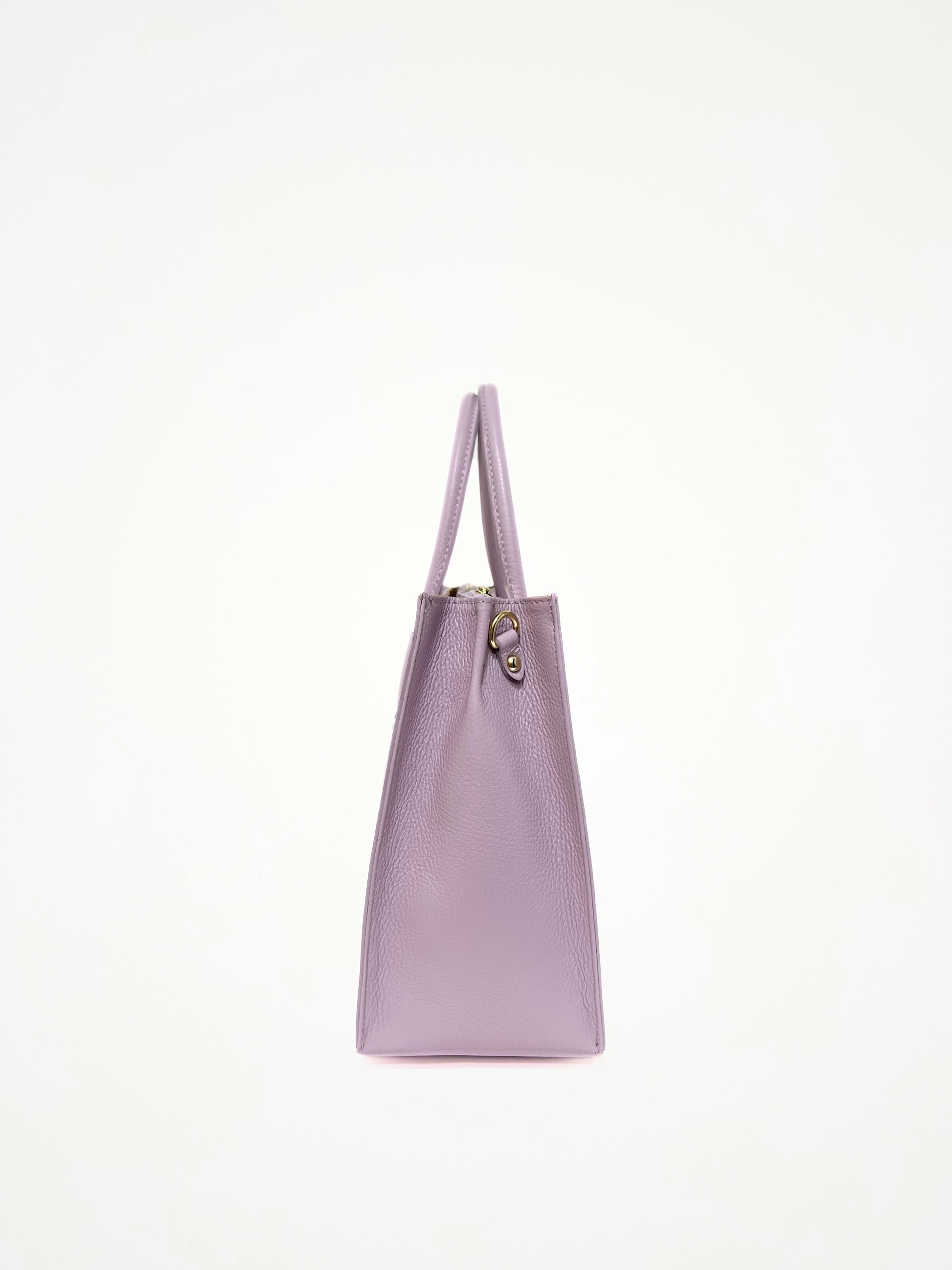 Borsa Tote In Vera Pelle Capiente Lilla, Tote Bag In Leather Lilac
