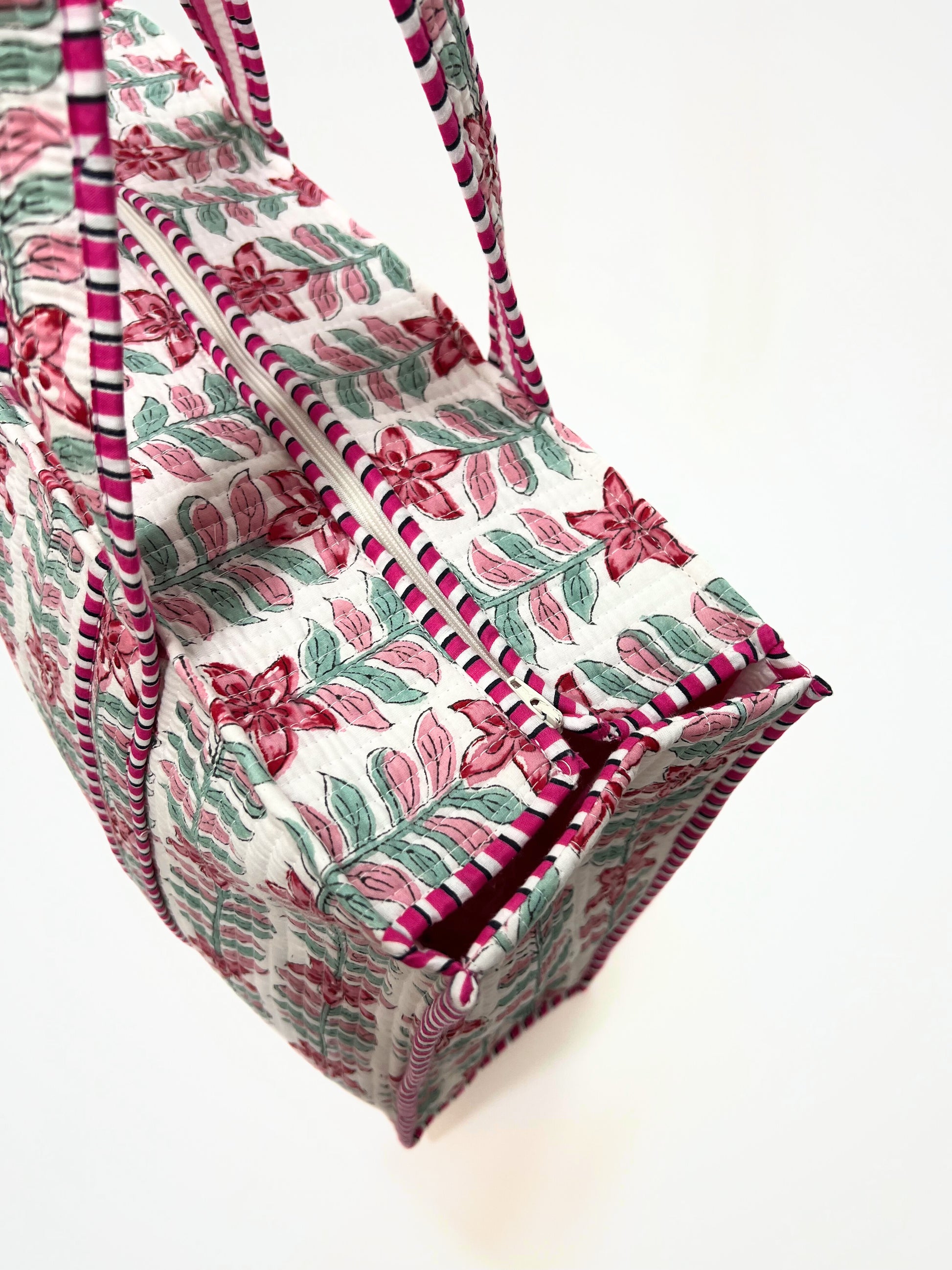 Borsa Tote Stampata Cotone Bianco Magenta, Printed Cotton Tote Bag White Magenta