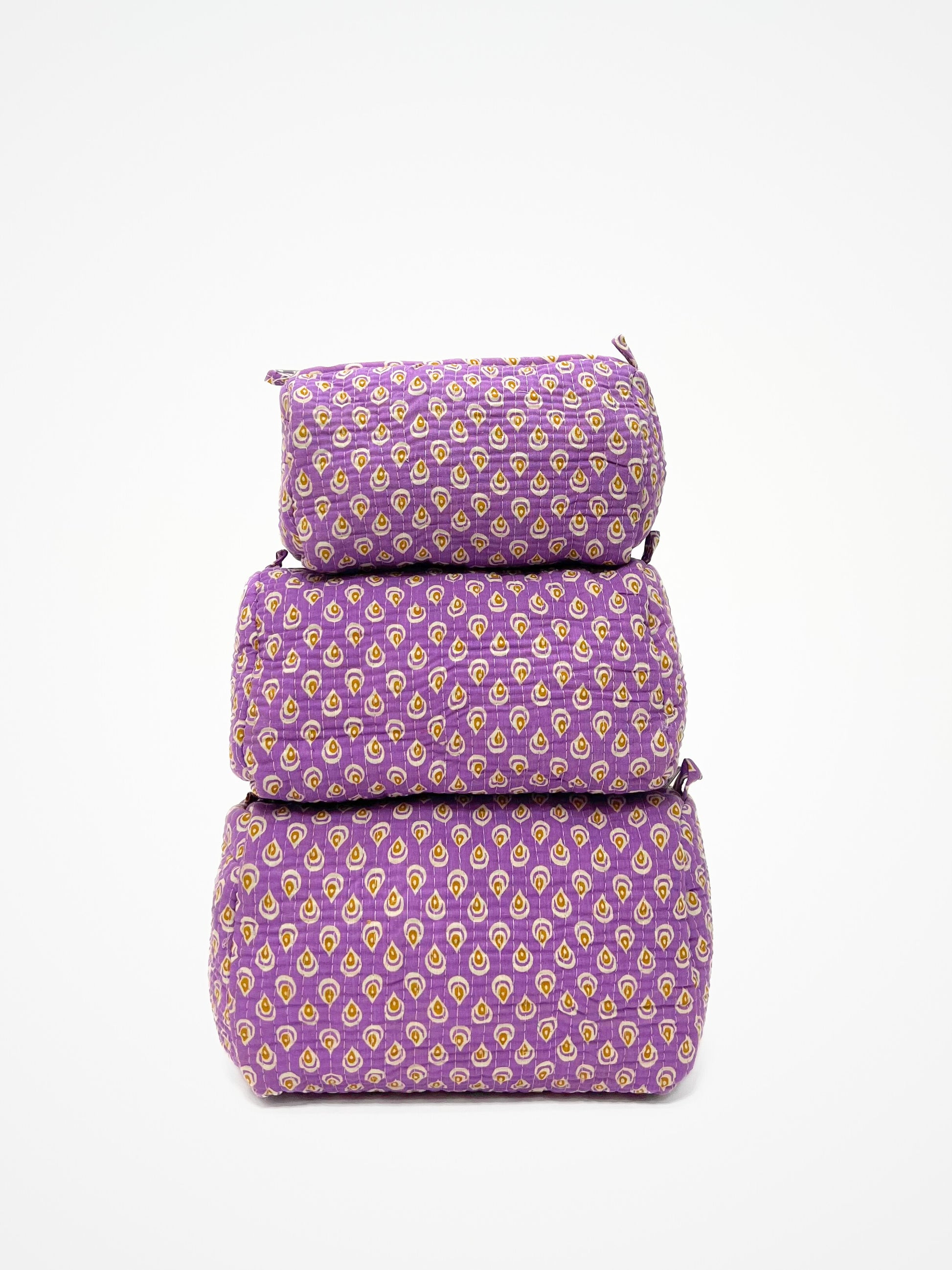 Beauty Case In Cotone Stampato Lilla, Printed Cotton Lilac Beauty Case