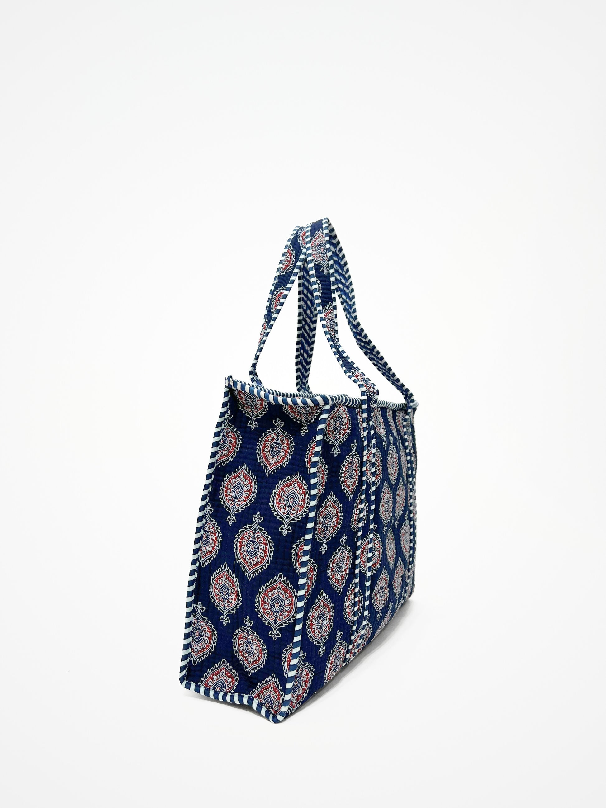 Borsa Tote Stampata Cotone Blu, Printed Cotton Tote Bag Blue