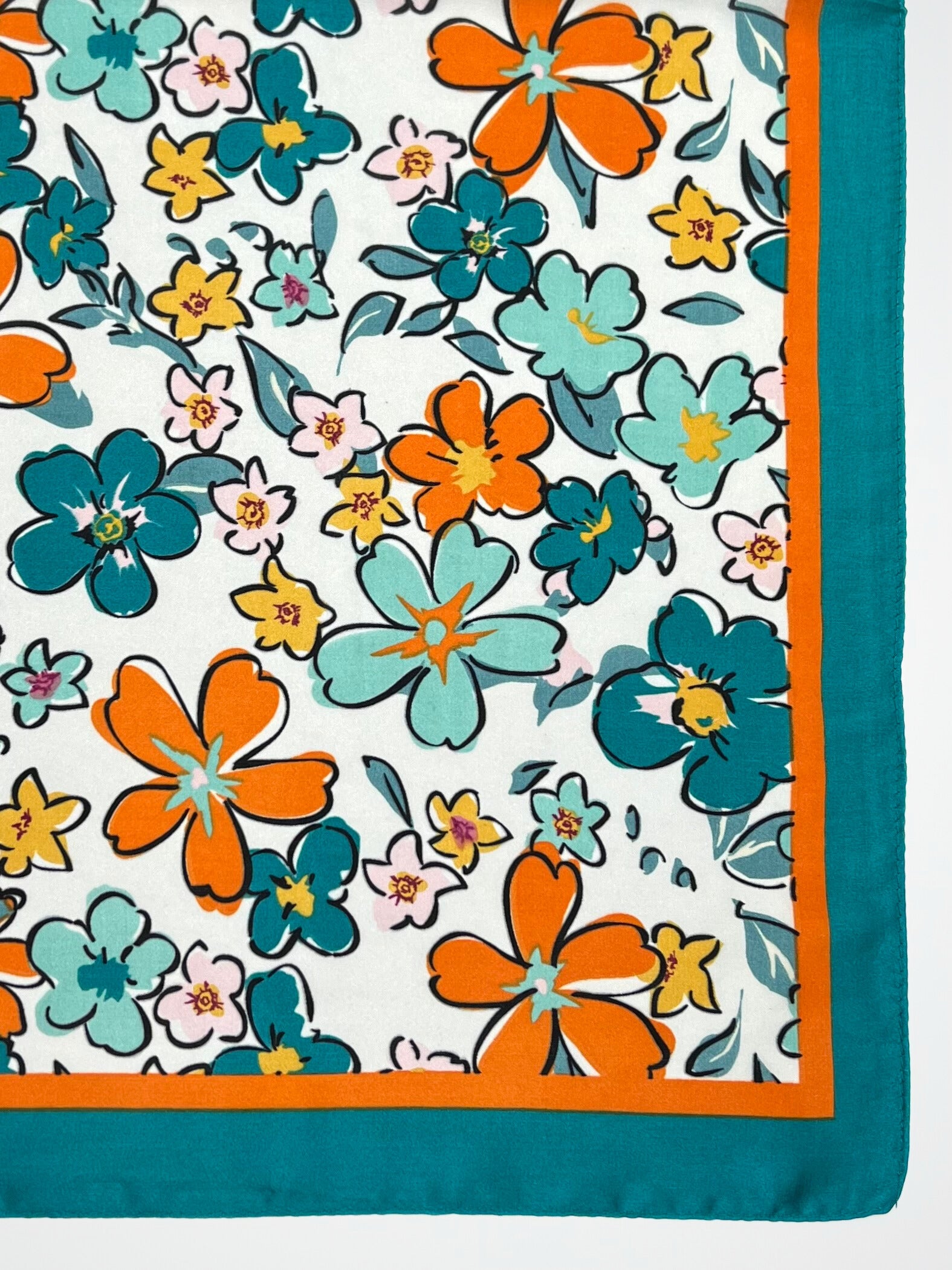 Foulard Quadrato Stampa Floreale Ottanio, Flower Print Foulard Teal