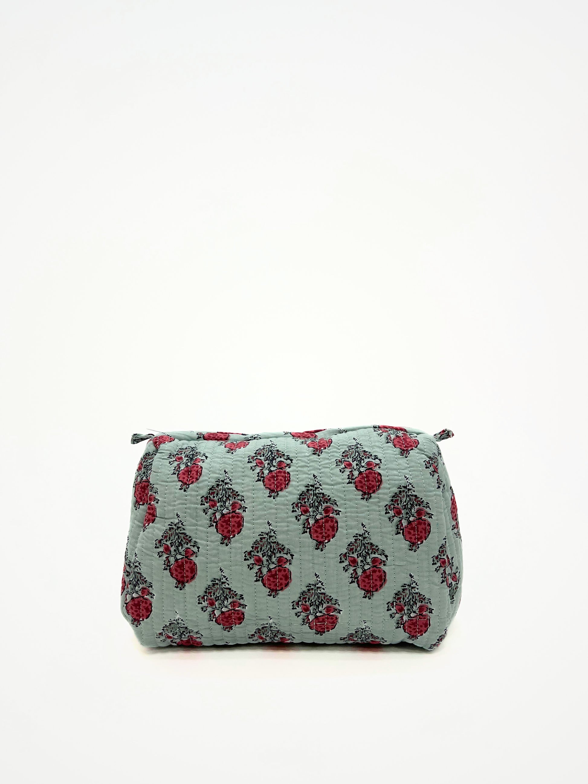 Beauty Case In Cotone Stampato Verde Acqua, Printed Cotton Water Green Beauty Case