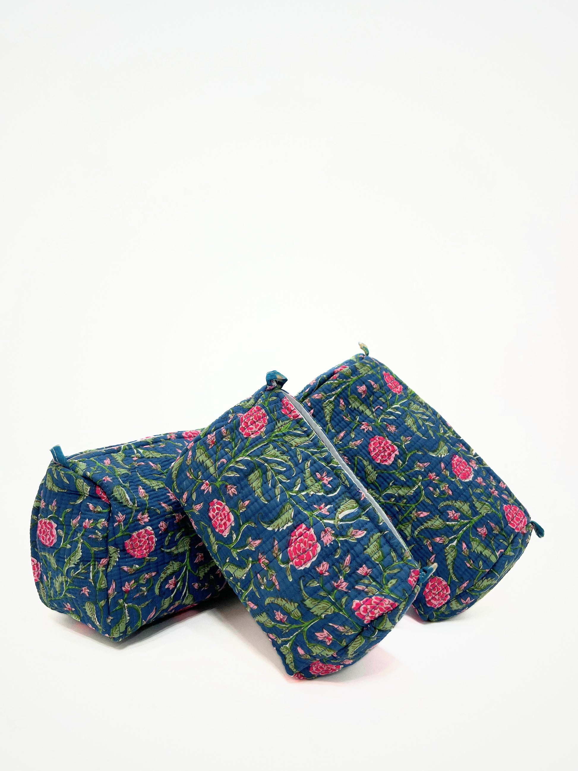 Beauty Case In Cotone Stampato Bluette, Printed Cotton Bluette Beauty Case