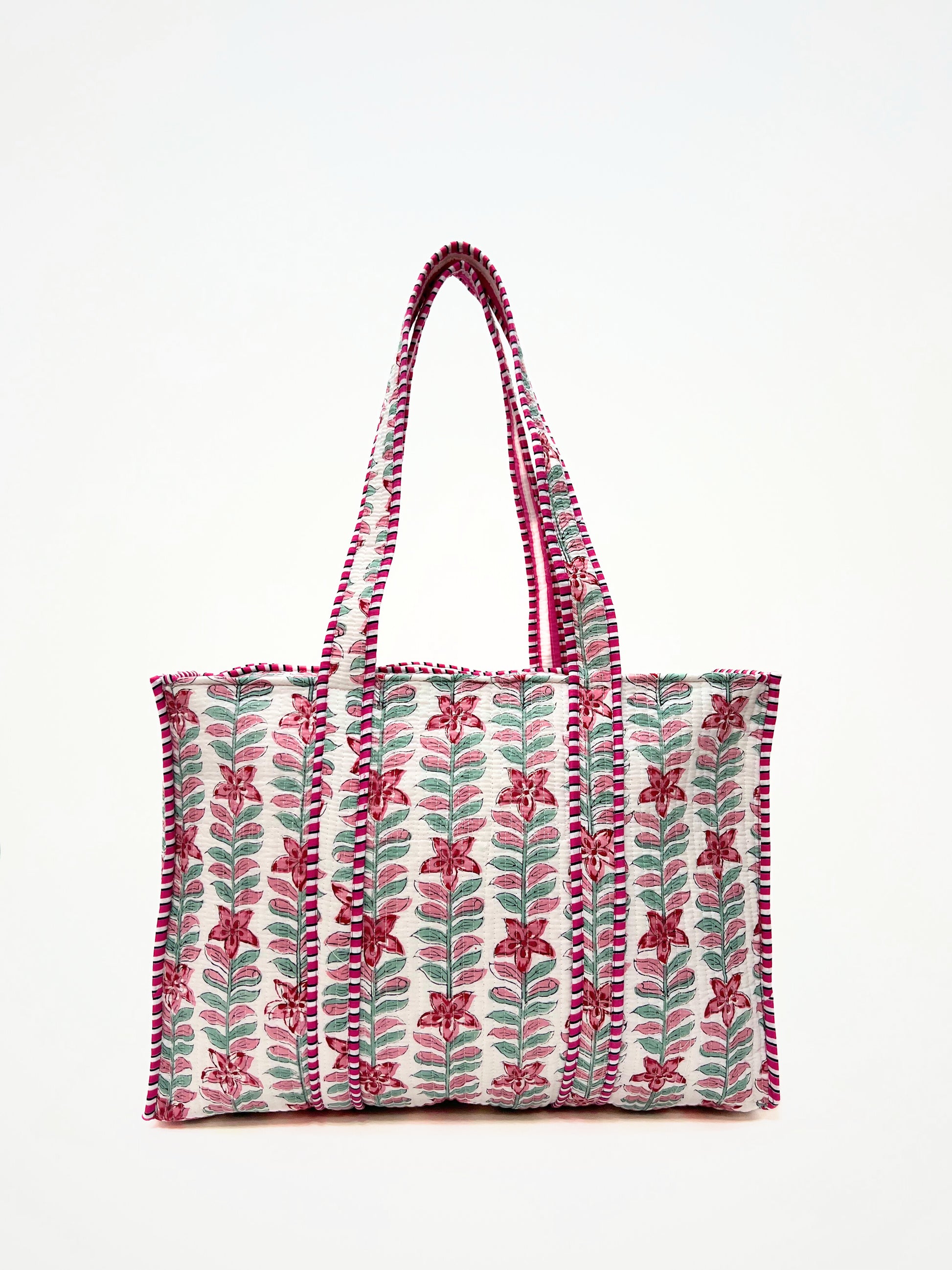 Borsa Tote Stampata Cotone Bianco Magenta, Printed Cotton Tote Bag White Magenta