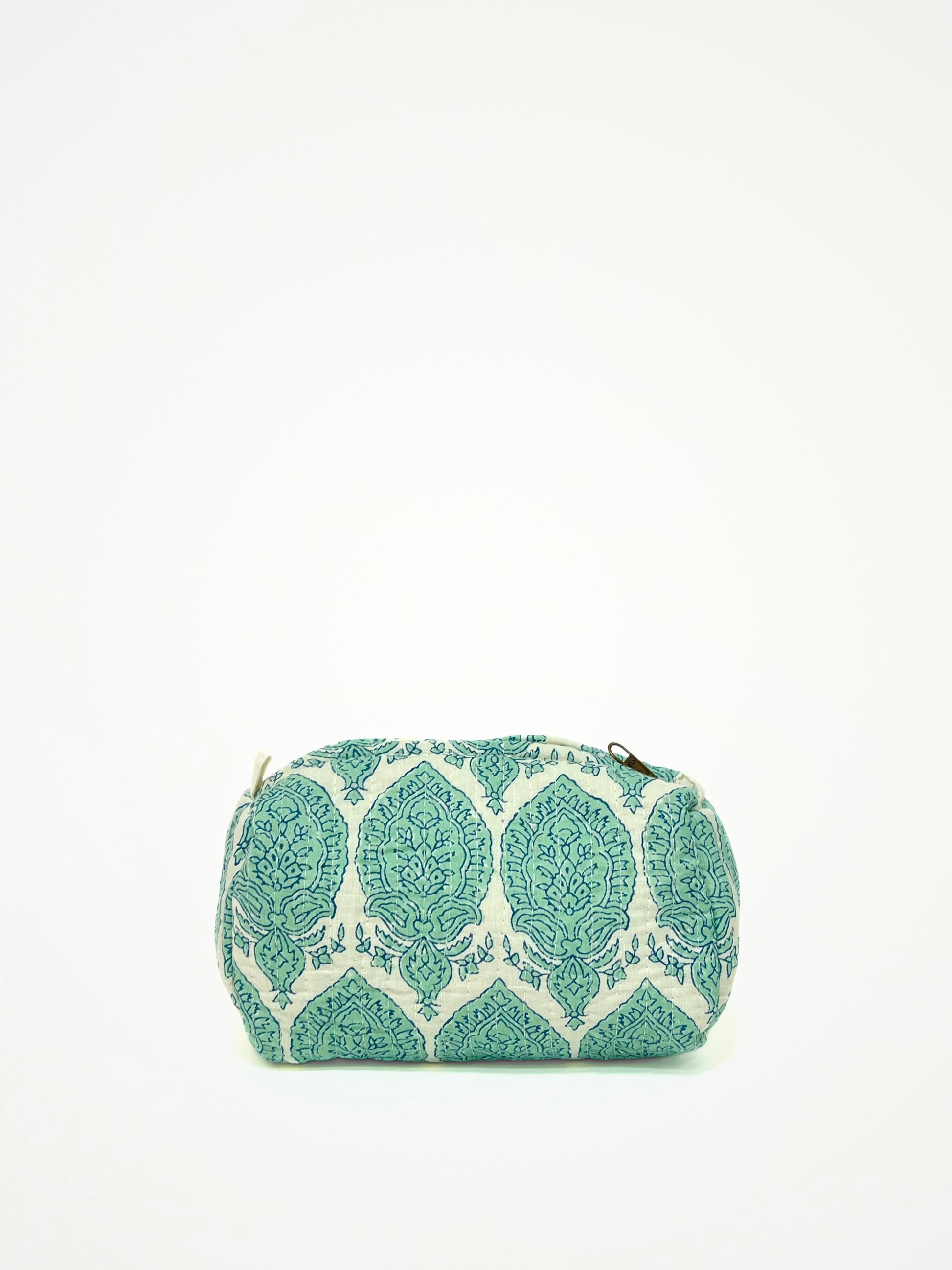 Beauty Case In Cotone Stampato Verde Acqua, Printed Cotton Water Green Beauty Case