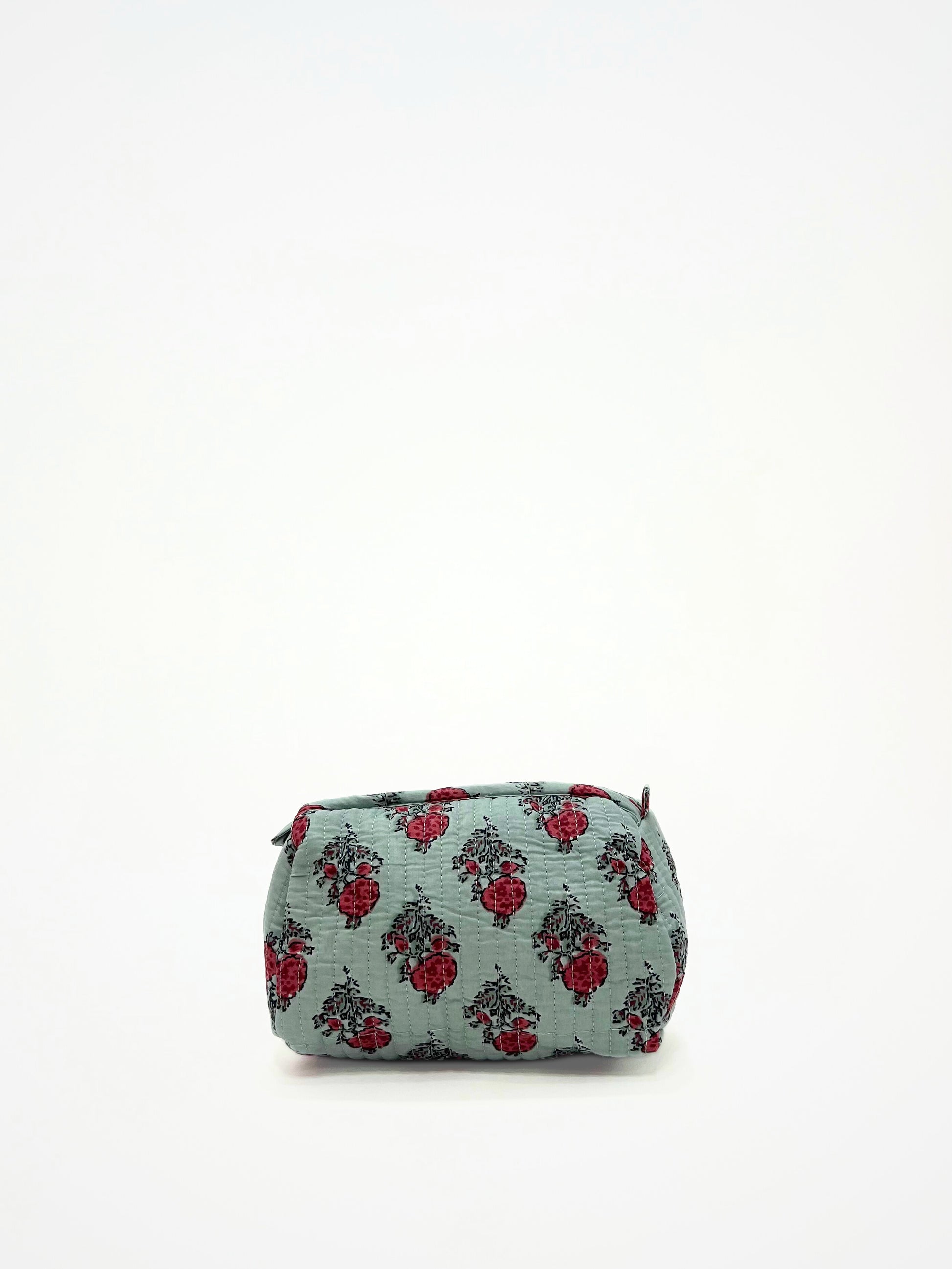 Beauty Case In Cotone Stampato Verde Acqua, Printed Cotton Water Green Beauty Case