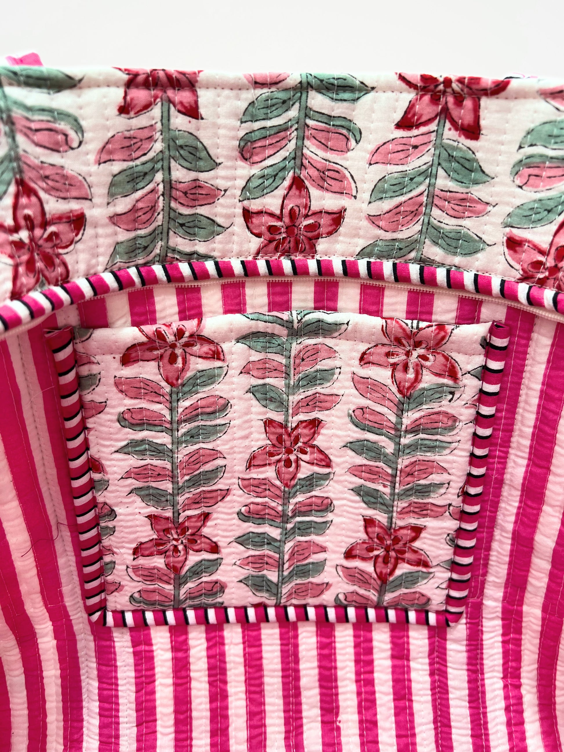 Borsa Tote Stampata Cotone Bianco Magenta, Printed Cotton Tote Bag White Magenta