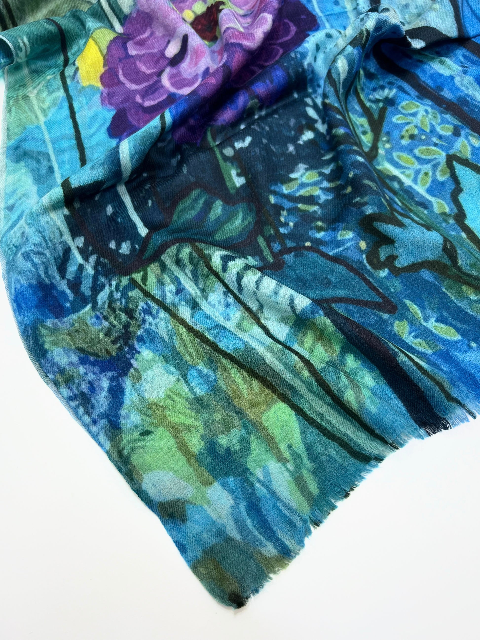 Sciarpa In Cashmere Stampata Bluette, Printed Cashmere Scarf Green Bluette
