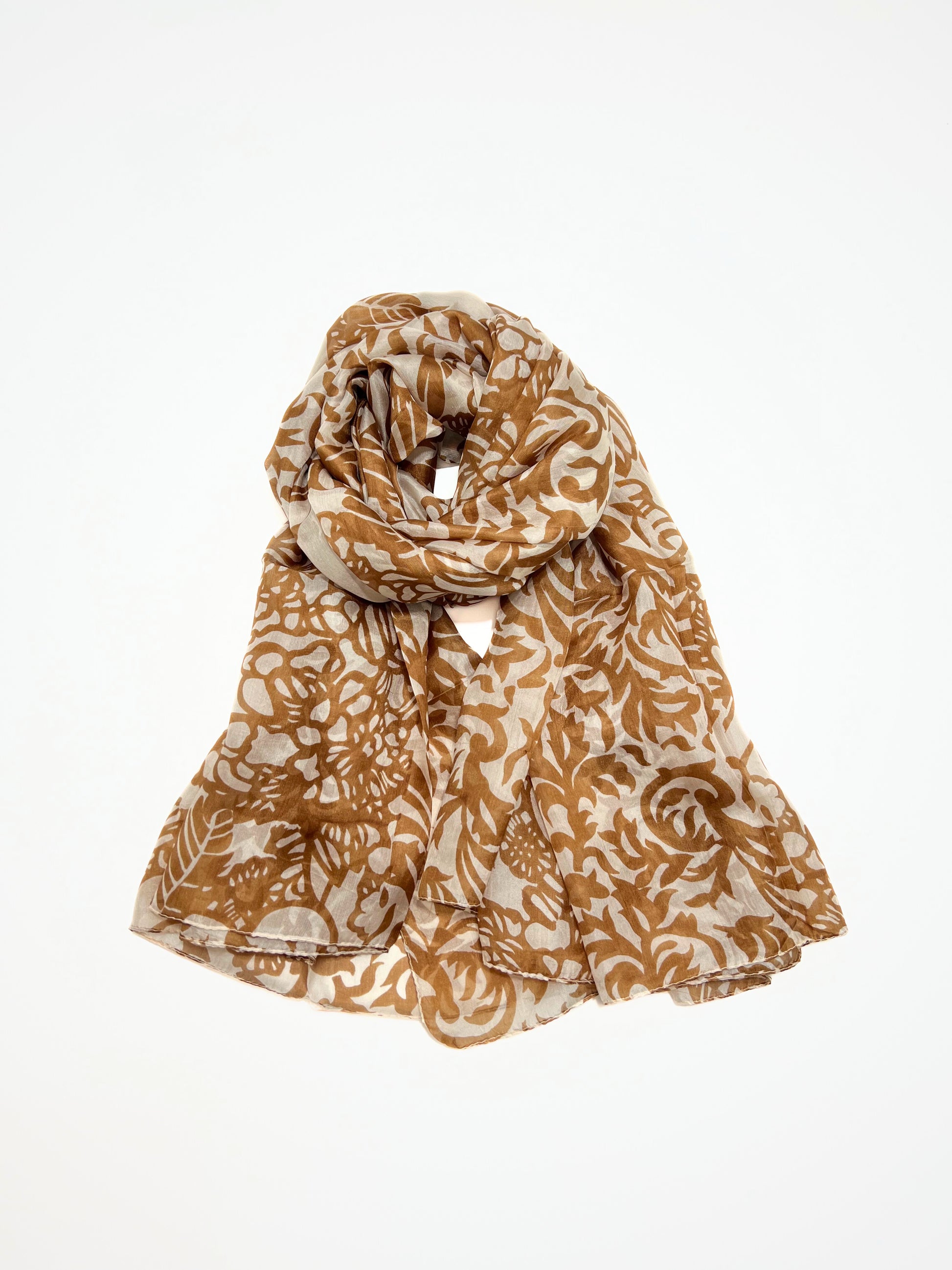 Stola Stampata In Pura Seta Coccio, Printed Silk Stole Warm Copper