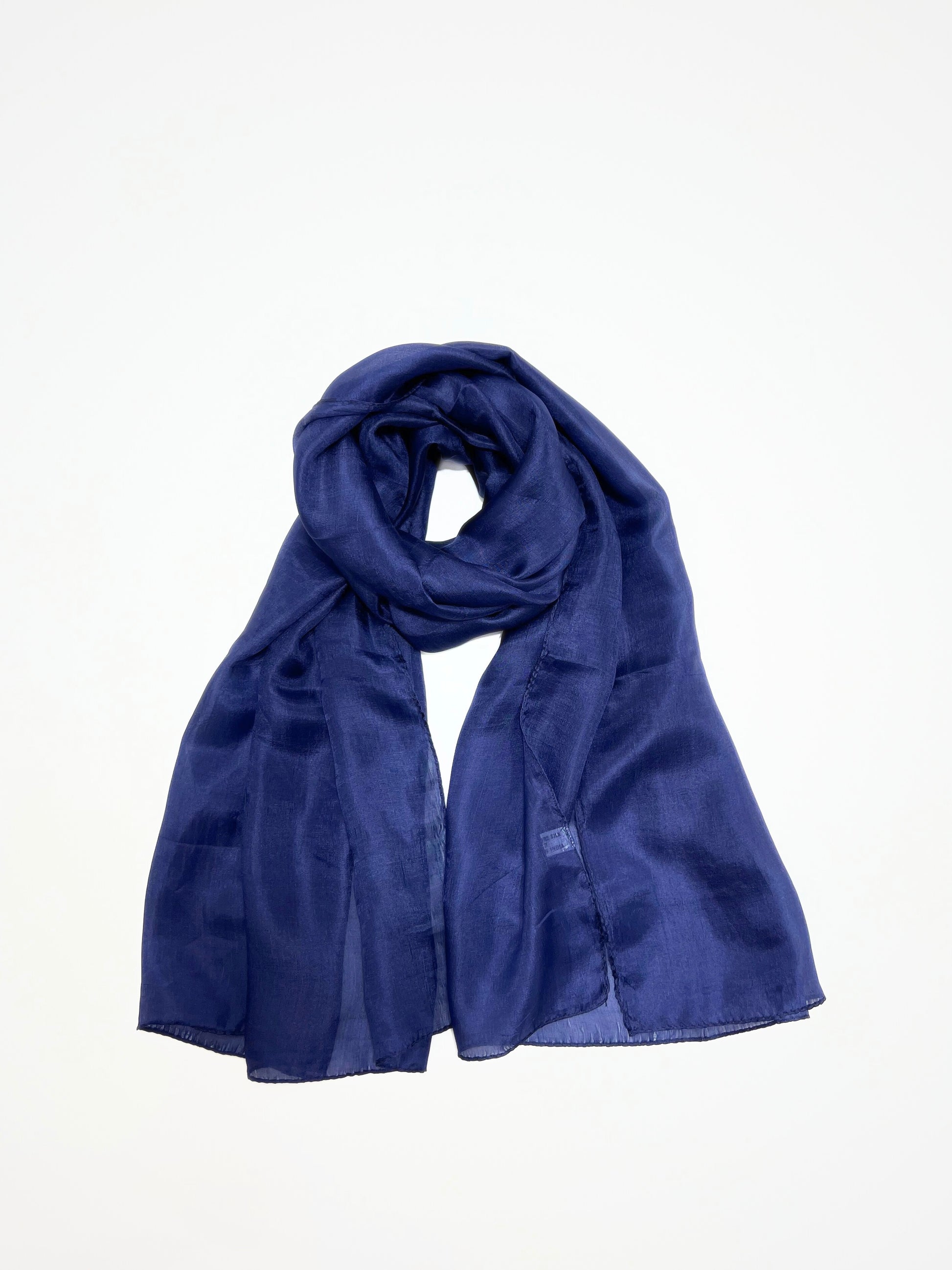 Stola In Pura Seta Blu Marino, Pure Silk Stole Blue Navy