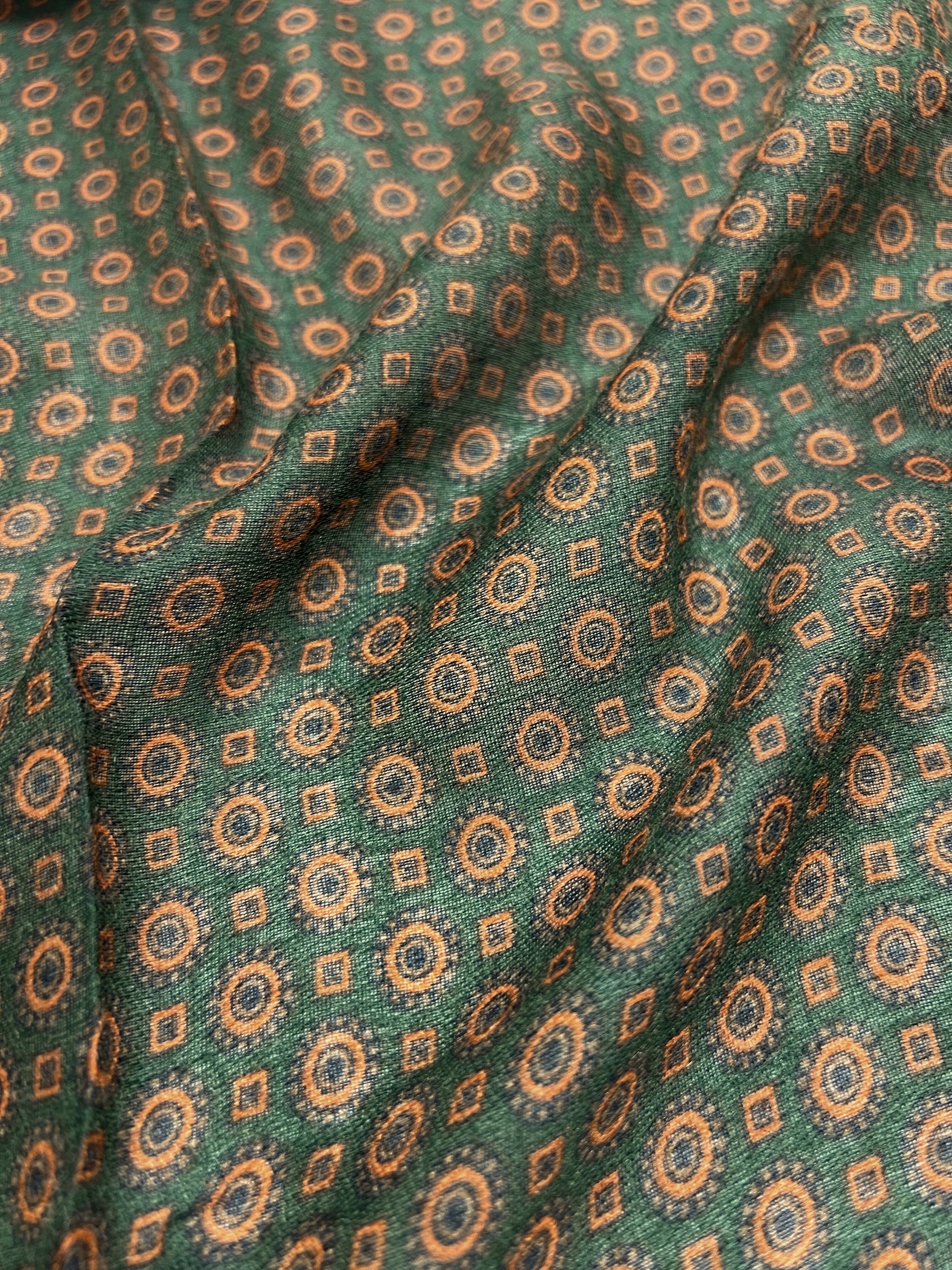 Sciarpa Con Motivi Cravatteria Verde Oliva, Printed Scarf Olive Green