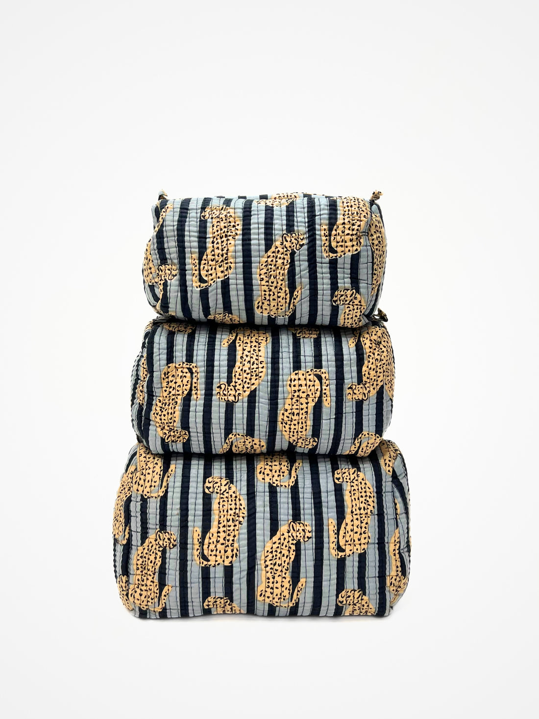 Beauty Case Trapuntato Grigio E Nero  Stampa Ghepardi, Quilted Grey And Black Beauty Case with Cheetah Print