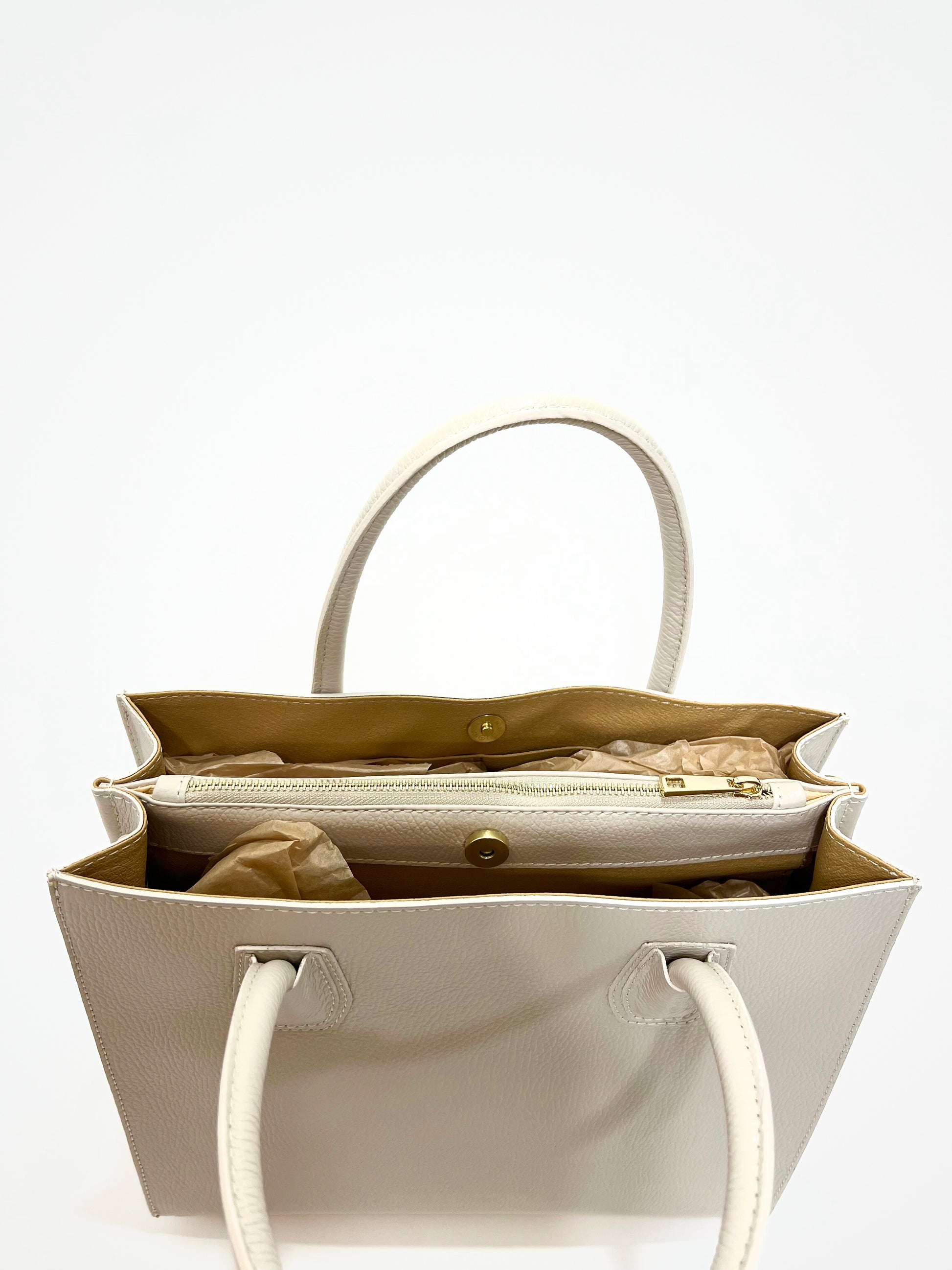 Borsa Tote In Vera Pelle Capiente Avorio, Tote Bag In Leather Off-white