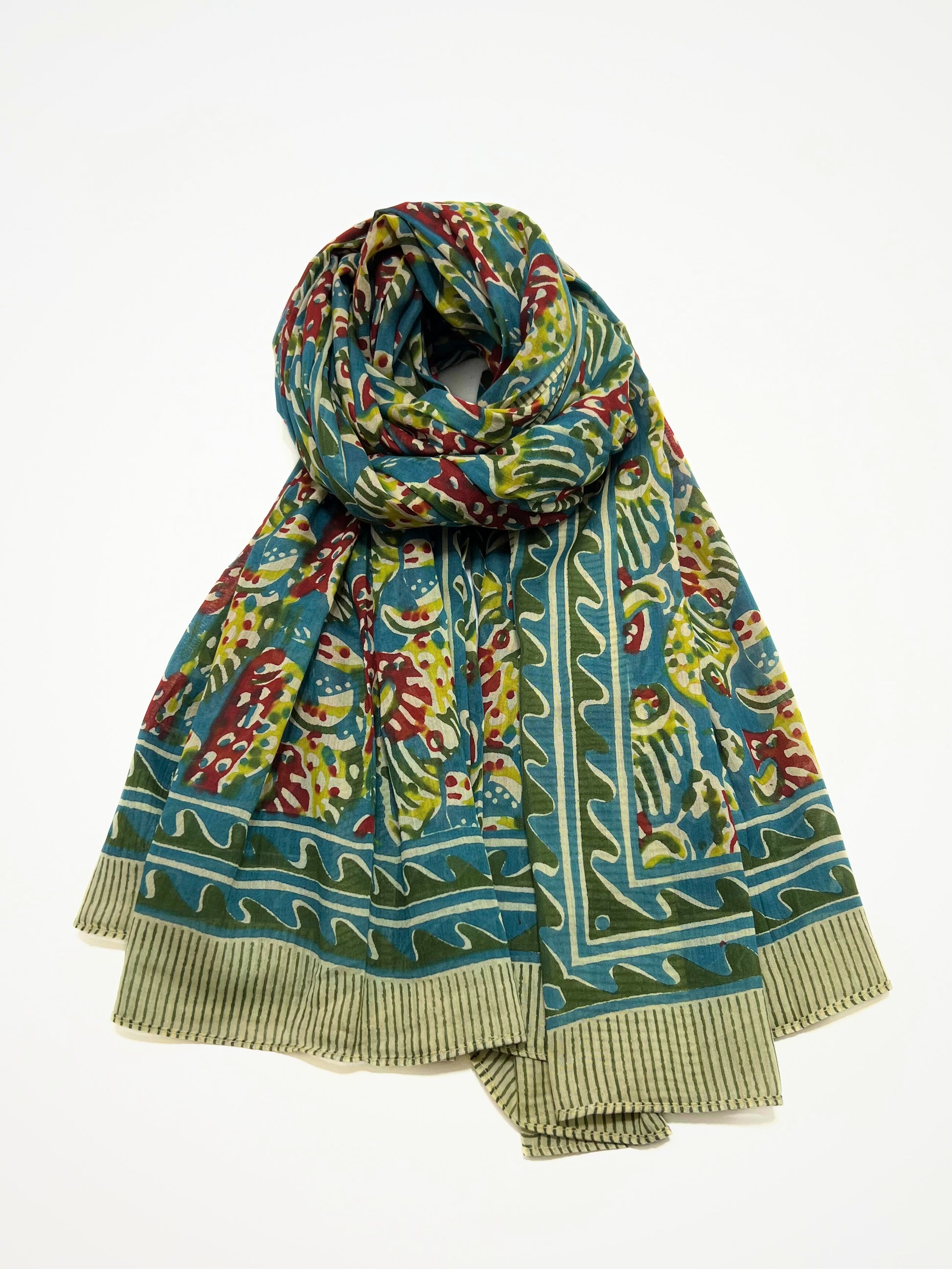 Sciarpa-Pareo In Puro Cotone Ottanio, Cotton Scarf-Beach Wrap Teal