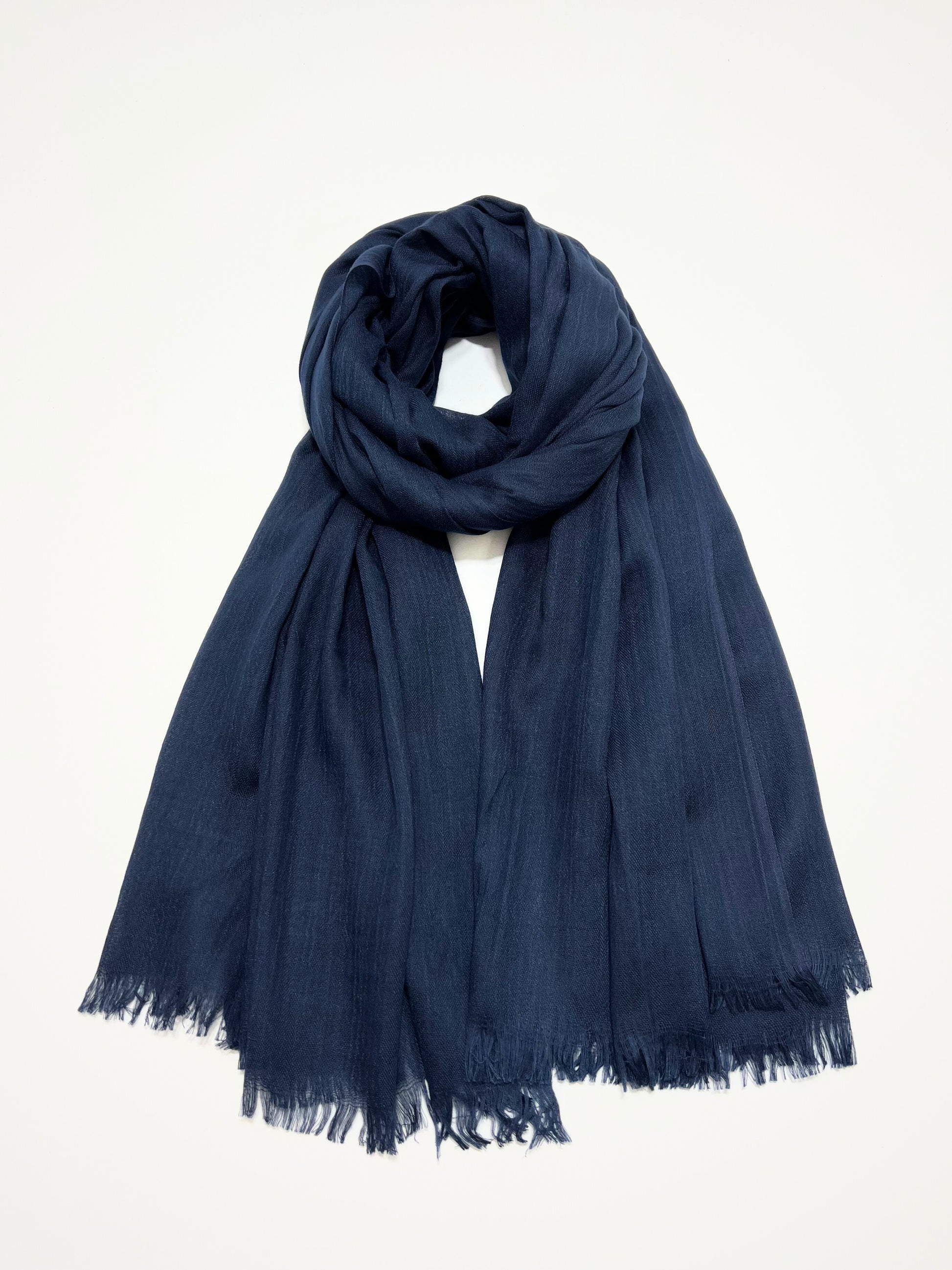 Sciarpa In Viscosa E Modal Blu Marino, Viscose And Modal Scarf Blue Navy