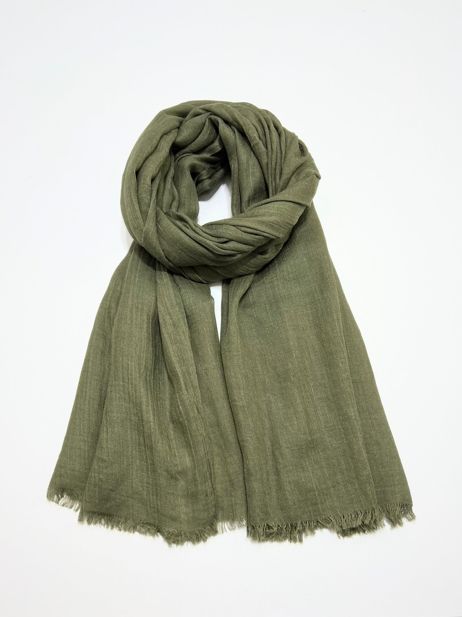 Sciarpa In Viscosa E Modal Verde Oliva, Viscose And Modal Scarf Olive Green