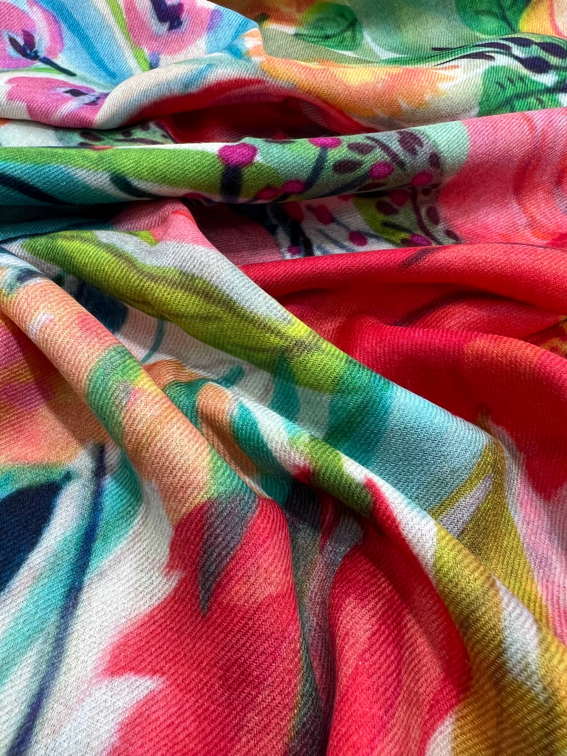 Sciarpa Cashmere Stampata Verde Multicolore, Printed Cashmere Scarf Green Multicolor