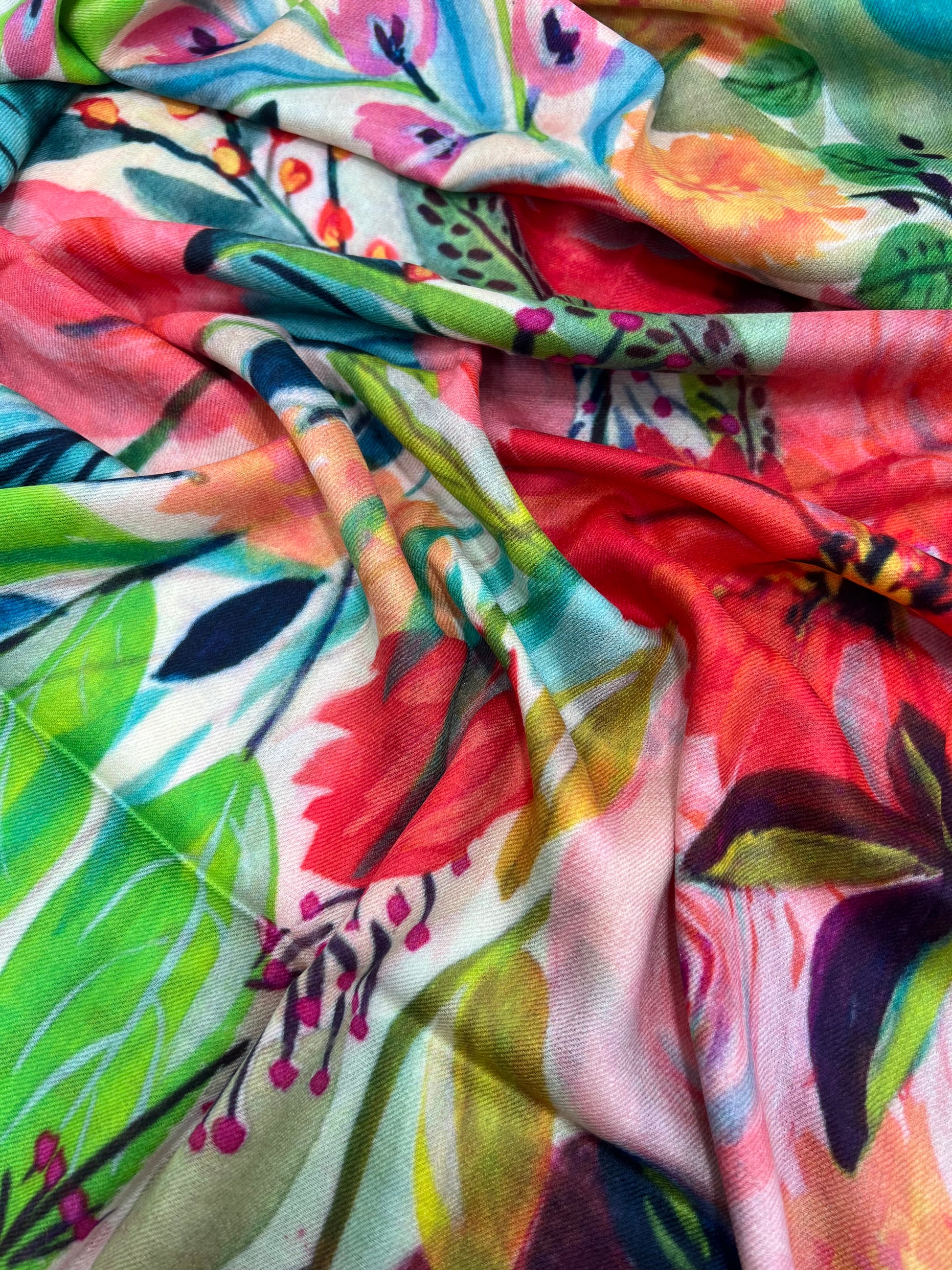 Sciarpa Cashmere Stampata Verde Multicolore, Printed Cashmere Scarf Green Multicolor