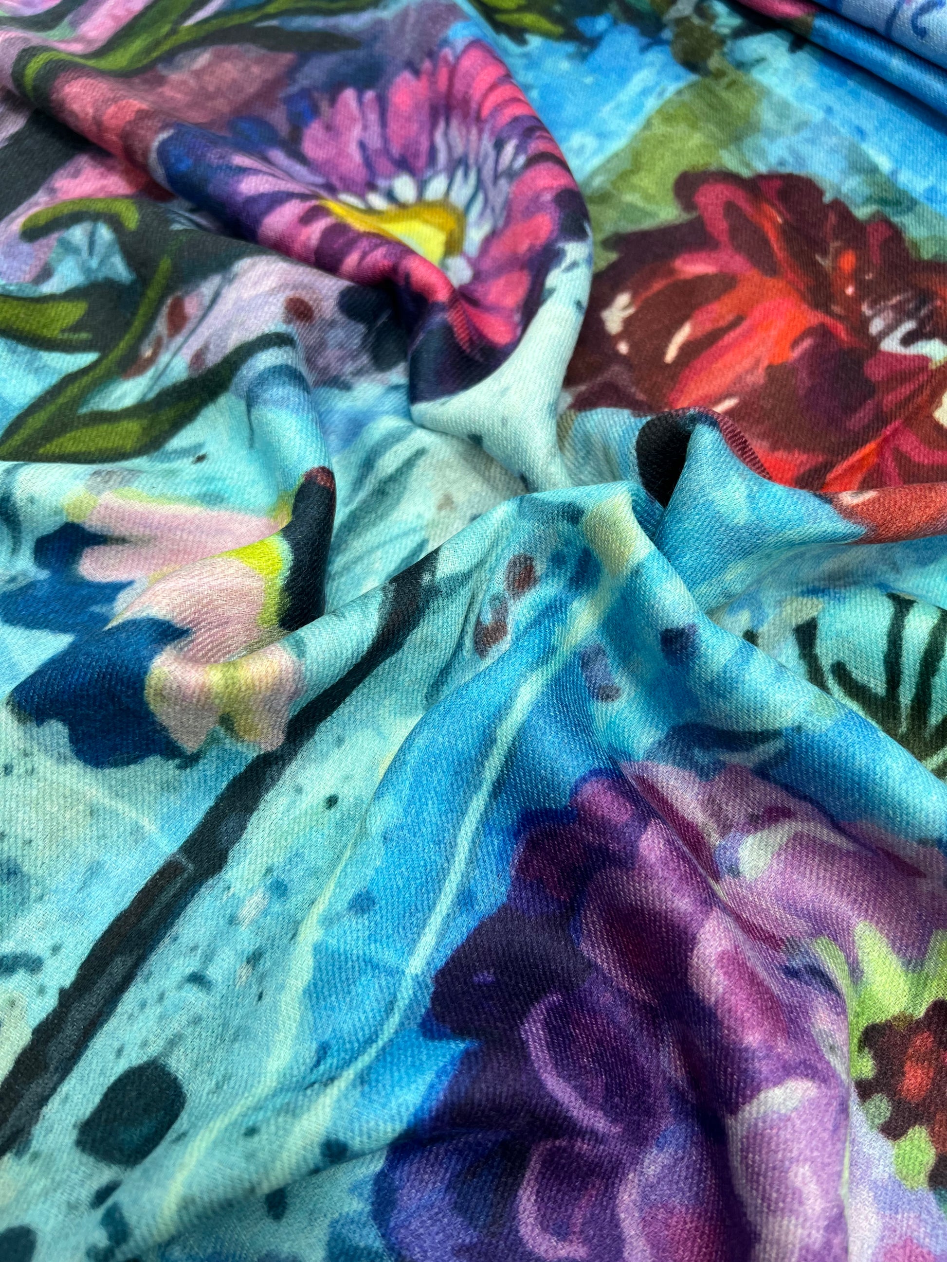 Sciarpa In Cashmere Stampata Bluette, Printed Cashmere Scarf Green Bluette