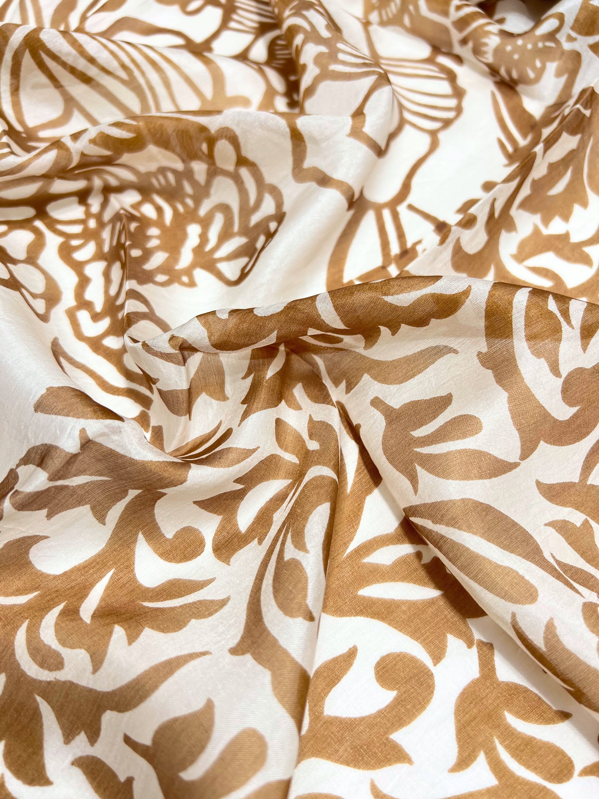 Stola Stampata In Pura Seta Coccio, Printed Silk Stole Warm Copper