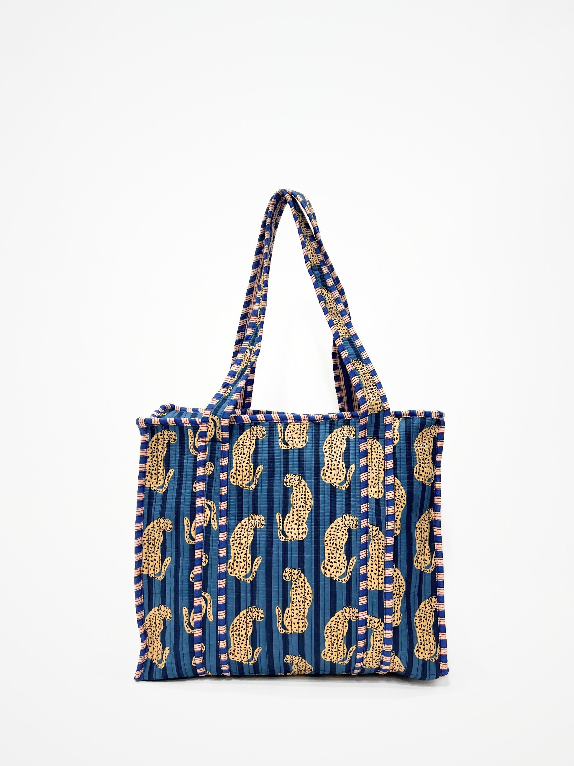 Borsa Tote Stampata Cotone Blu, Printed Cotton Tote Bag Blue