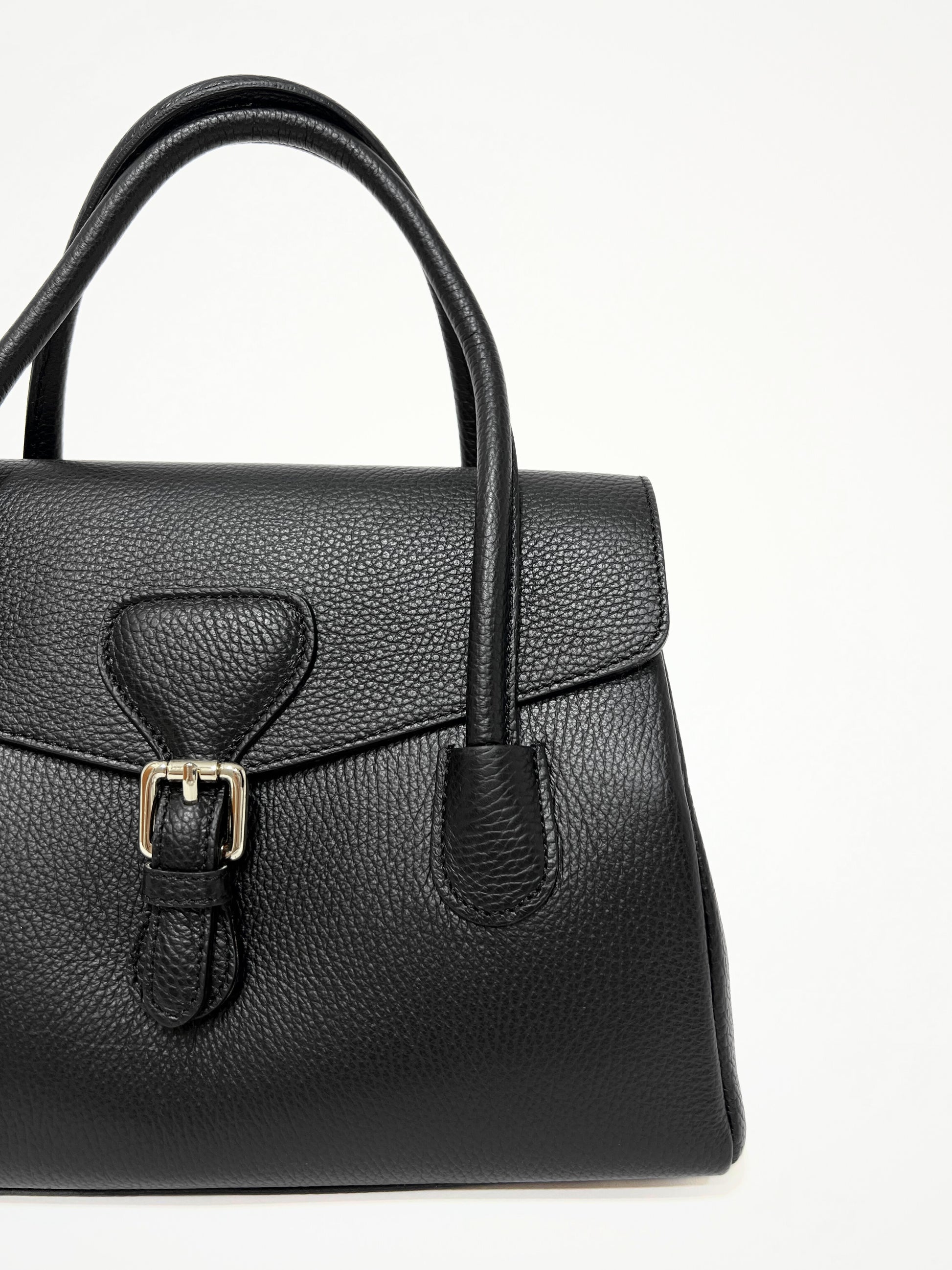 Borsa A Mano In Pelle Nero, Top Handle Bag In Leather Black