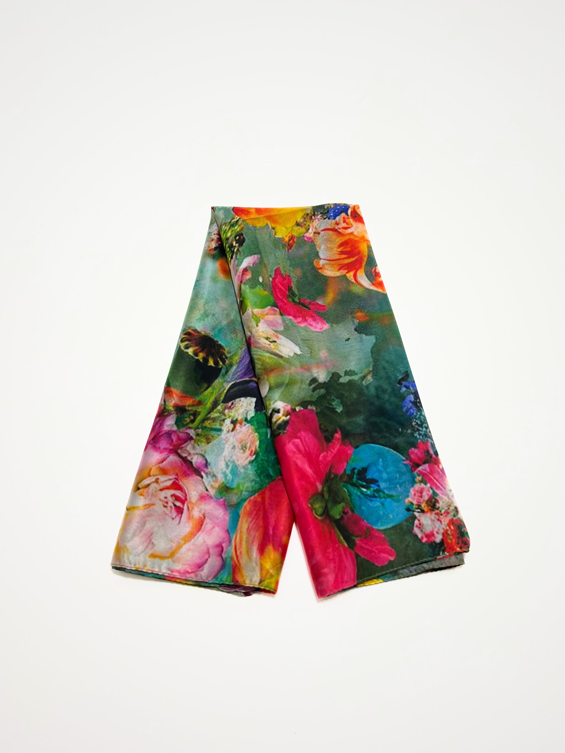Foulard Stampato Misto Seta Verdone, Printed Silk Blend Square Foulard Pine Green