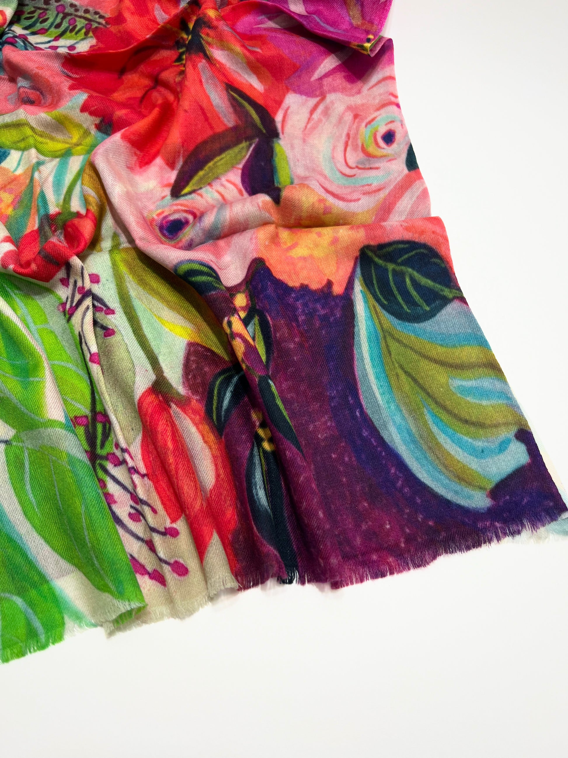 Sciarpa Cashmere Stampata Verde Multicolore, Printed Cashmere Scarf Green Multicolor