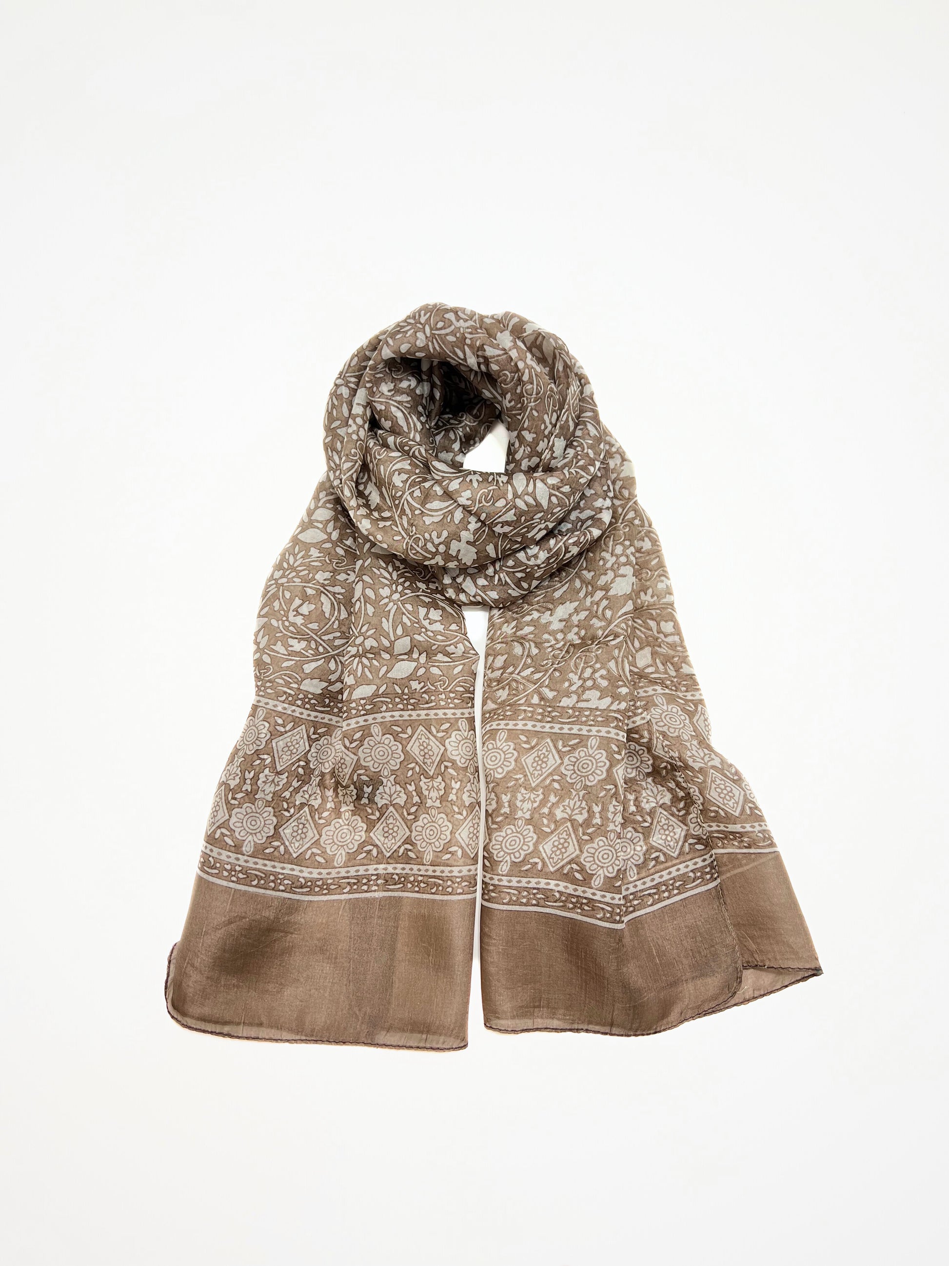 Stola Stampata In Pura Seta Taupe Caldo, Printed Silk Stole Warm Taupe