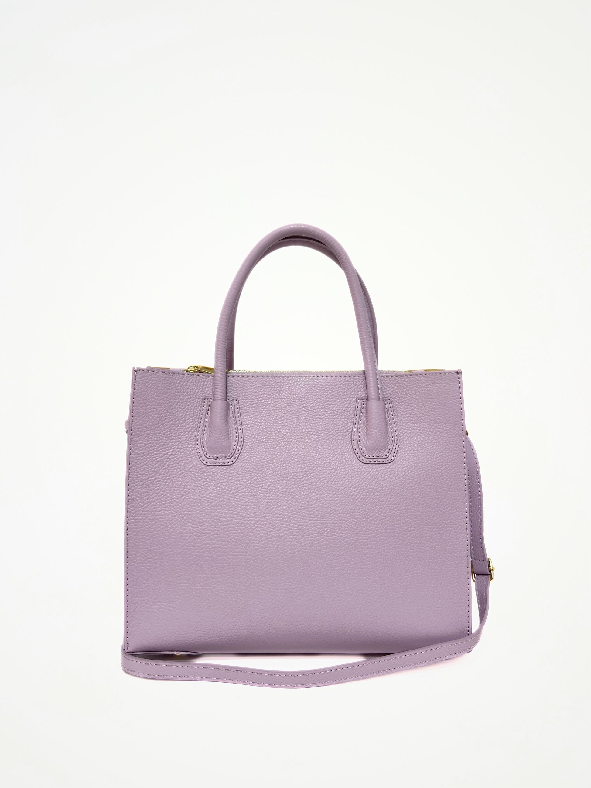 Borsa Tote In Vera Pelle Capiente Lilla, Tote Bag In Leather Lilac